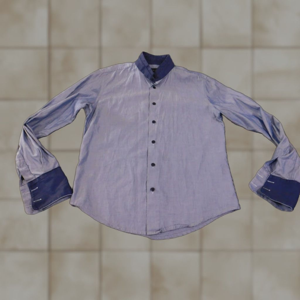 Zara Zara Shirt Button-Up Slim Fit Geometric Pattern Blue Mens M Casual Knitted Cotton Button-Down Collar Pockets Logo Size US M / EU 48-50 / 2 - 1 Thumbnail
