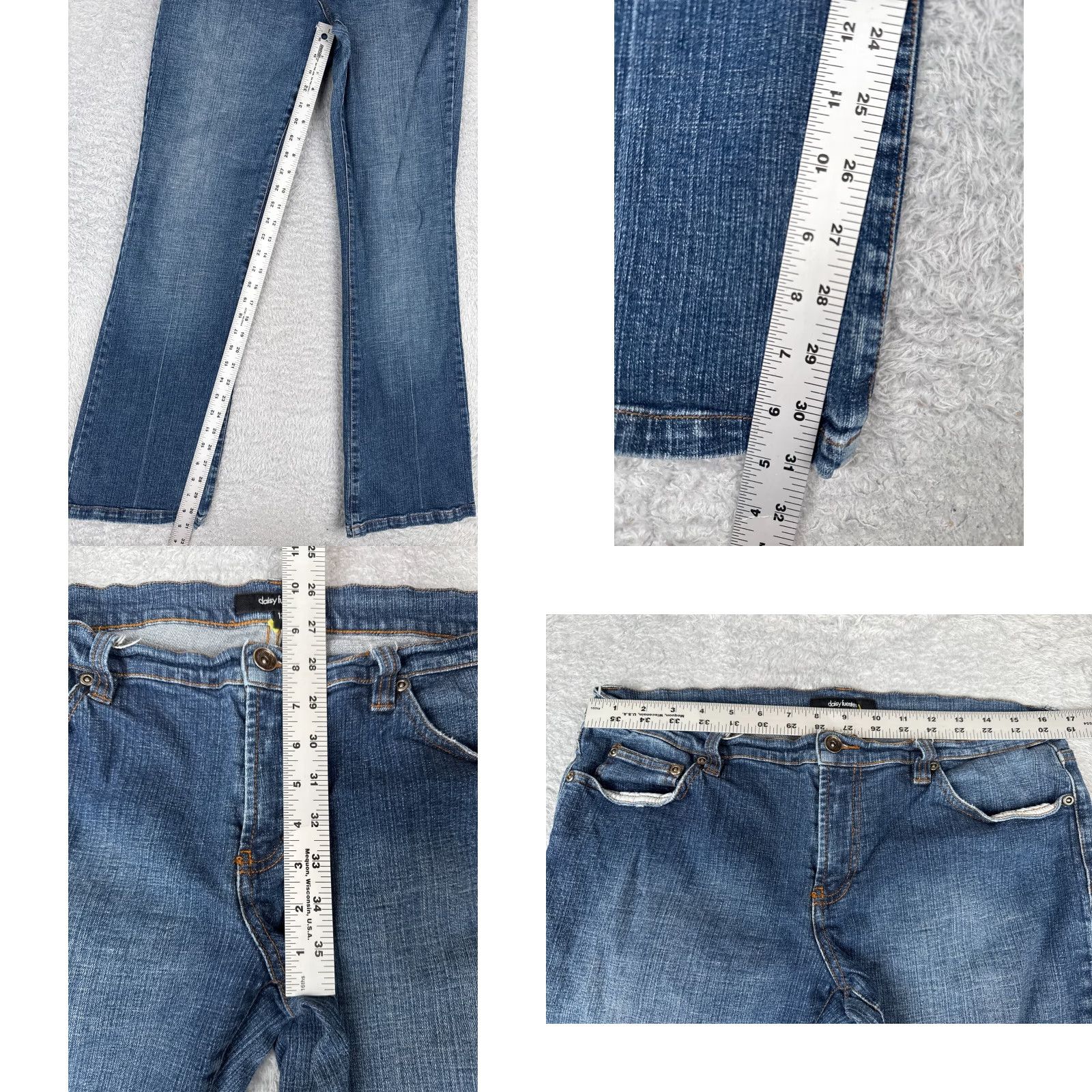 Denime Daisy Fuentes Jeans Womens 12 Blue Denim Boot Cut Low Rise 33x31 5-Pocket Design Cotton Zip Machine Washable Size 34" / US 12 / IT 48 - 8 Thumbnail