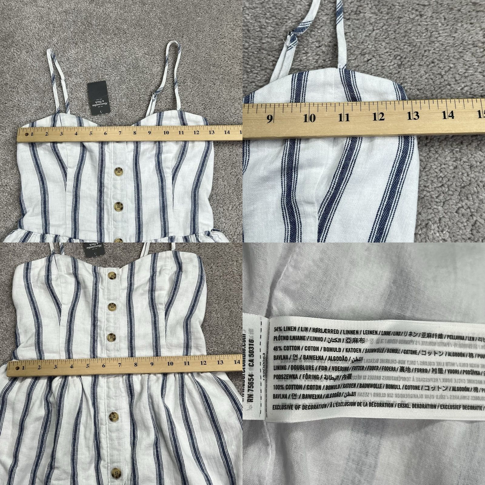 Abercrombie & Fitch VINTAGE Abercrombie Fitch Dress XSP White Blue Stripe Linen Blend Pockets Lined Knee NWT Size XS / US 0-2 / IT 36-38 - 9 Thumbnail