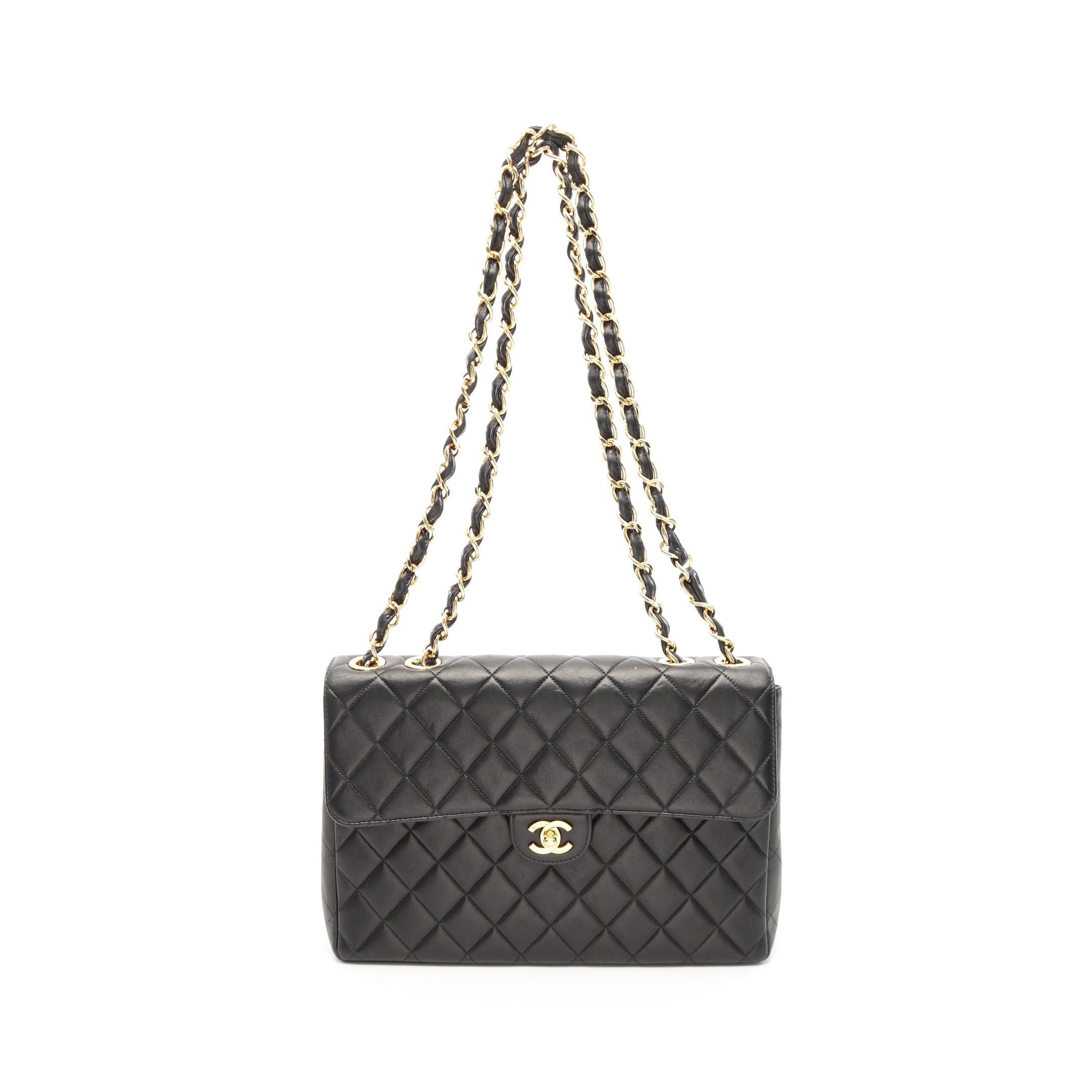 Chanel Chanel Decamatlassé 30 Single Flap Double Chain Shoulder Bag Lambskin Black Gold Hardware Size ONE SIZE - 1 Thumbnail