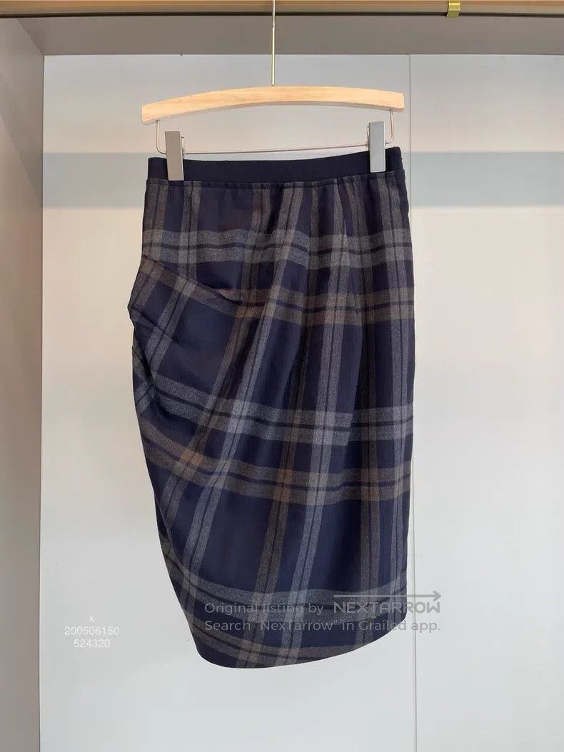 Brunello Cucinelli Brunello Cucinelli Navy Plaid Wool Skirt Size 26" / US 2 / IT 38 - 1 Thumbnail
