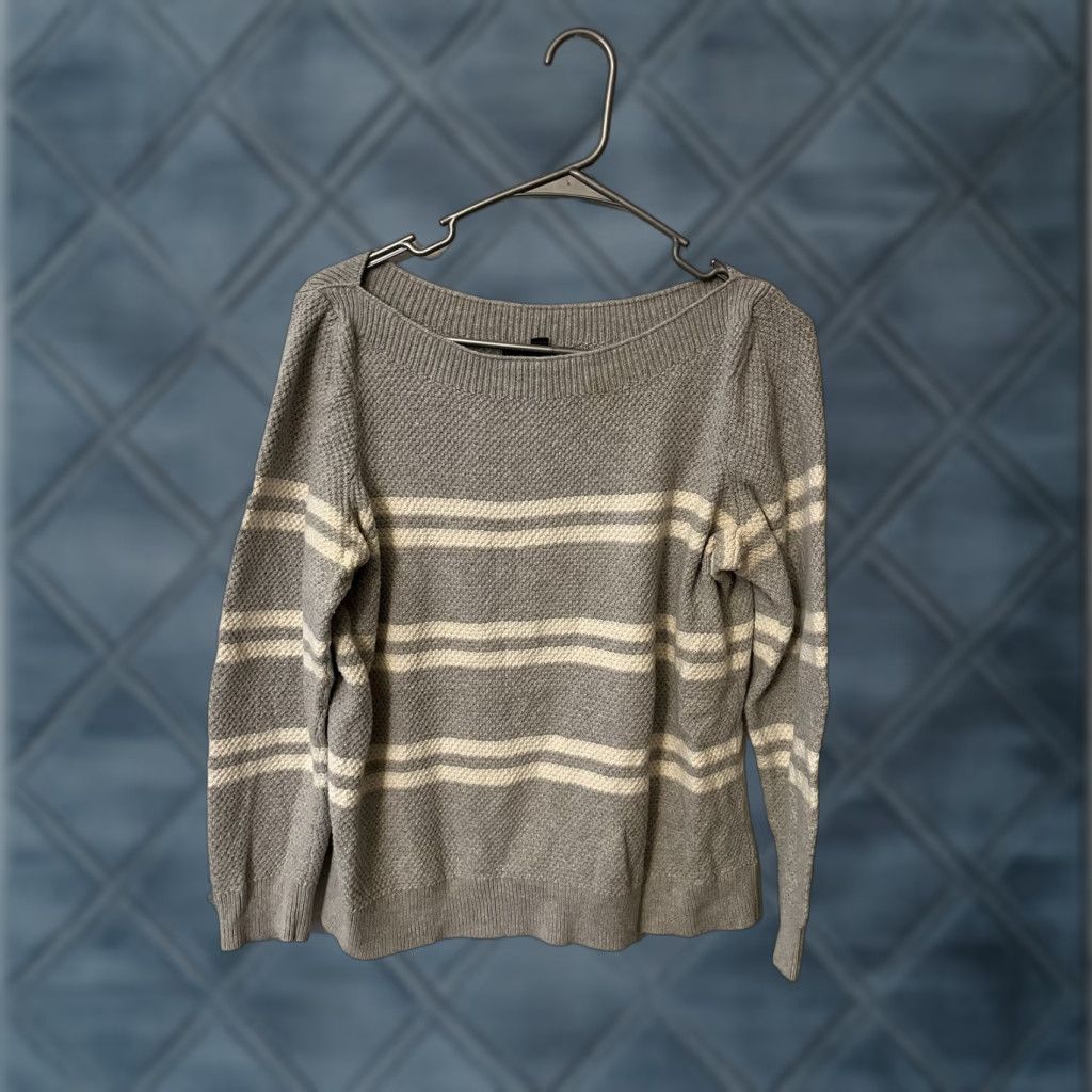 Banana Republic Banana Republic Sweater Grey and White Striped Cotton Large Womens Size L / US 10 / IT 46 - 1 Thumbnail