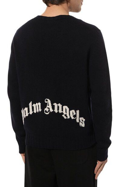 Palm Angels o1in1s0225 Q:1 / Curved Logo Sweater in Navy Blue/White Size US S / EU 44-46 / 1 - 4 Thumbnail