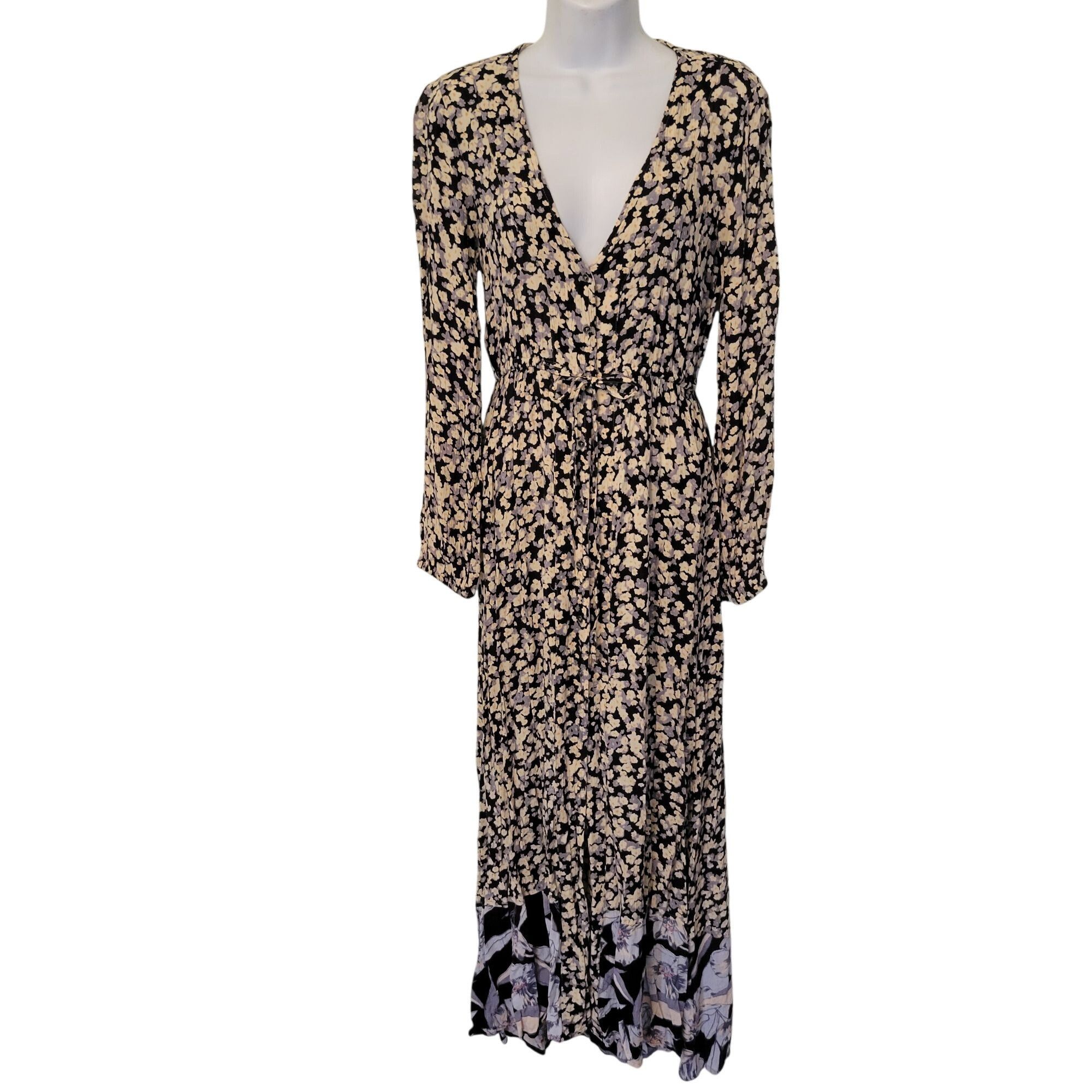 Billabong Blue Floral Maxi Dress M Long Sleeves ALLEGRA Kimo