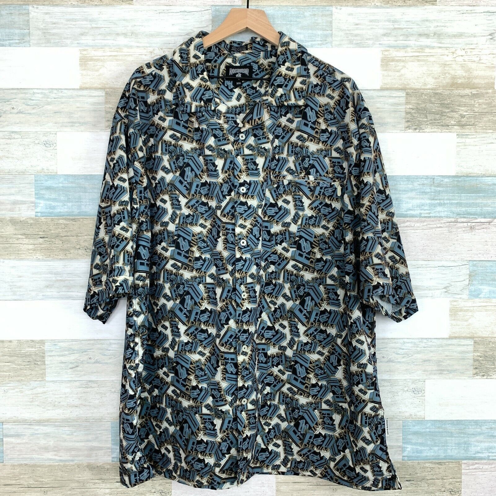 Rocawear Rocawear Denim All Over Print Spell Out Shirt 90s Mens XXL Size US XXL / EU 58 / 5 - 1 Thumbnail