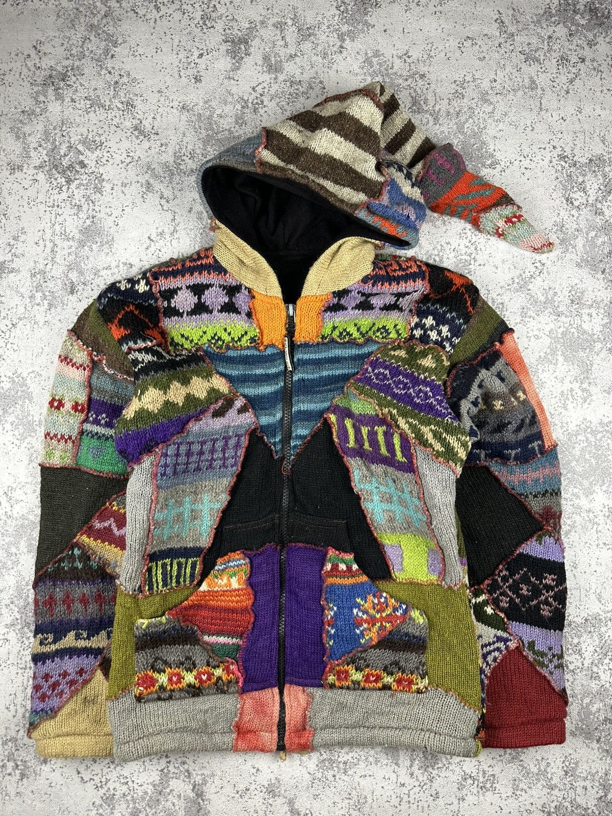 Designer Rare Hoodie Patchwork Wool Elf Jacket Nature Line Size US M / EU 48-50 / 2 - 1 Thumbnail