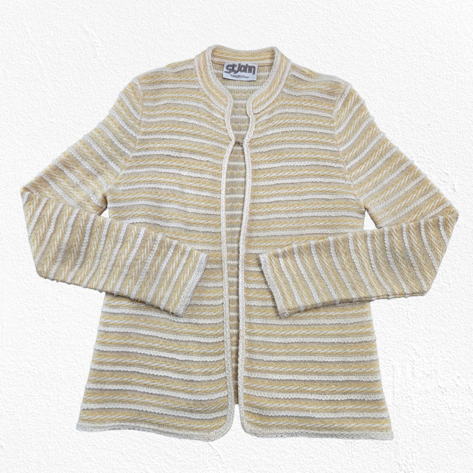 Vintage 70s St. John Yellow White Cardigan Style Blazer Size Small Size S / US 4 / IT 40 - 2 Thumbnail