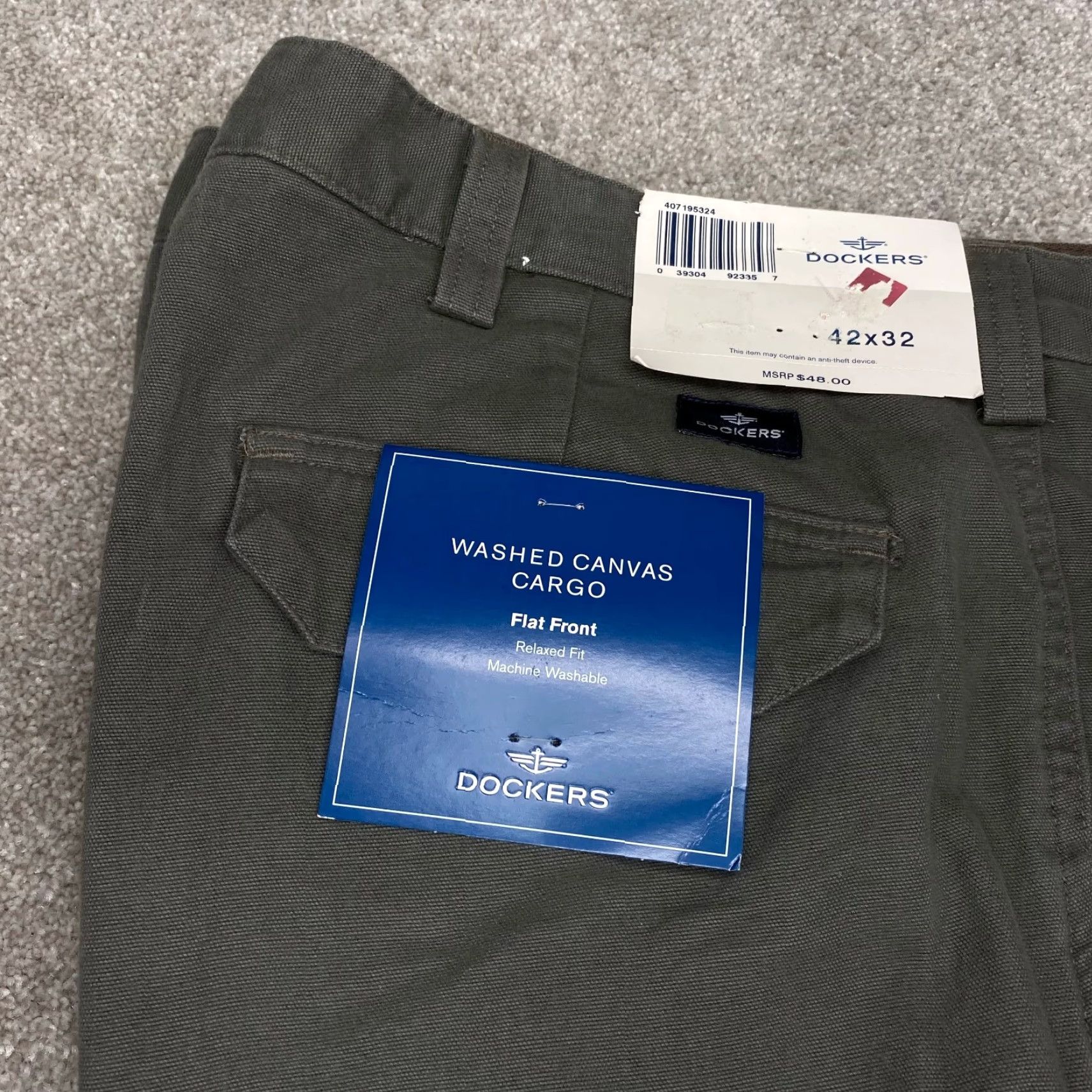 Dockers DOCKERS Pants Cargo Plain Washed Canvas Olive 42x27 Mens Relaxed Front Flat Front 42 Inseam Slate Green Straight Pockets Size US 42 / EU 58 - 3 Thumbnail
