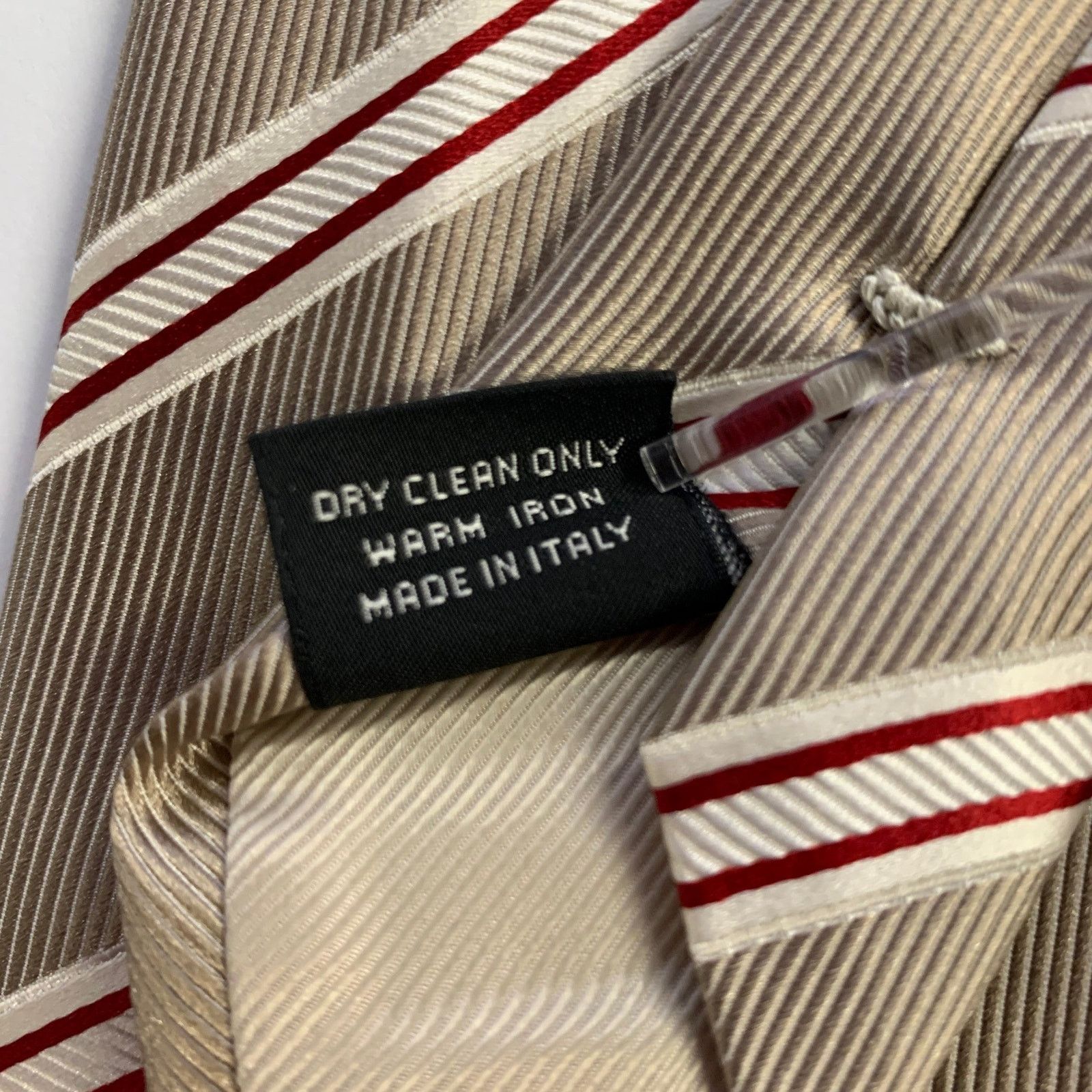 Ermenegildo Zegna ERMENEGILDO ZEGNA One Size Tan Red Diagonal Stripe Silk Tie Size ONE SIZE - 4 Thumbnail