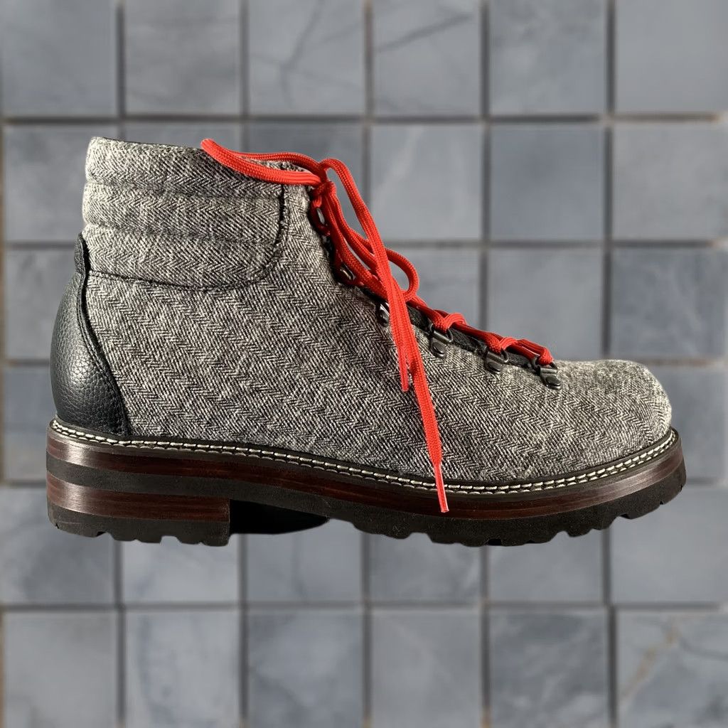 Vintage MONTELLIANA Size 12 Grey Tweed Wool Ankle Boots Mens Wool Upper Black Trim Boots Size US 12 / EU 45 - 1 Thumbnail