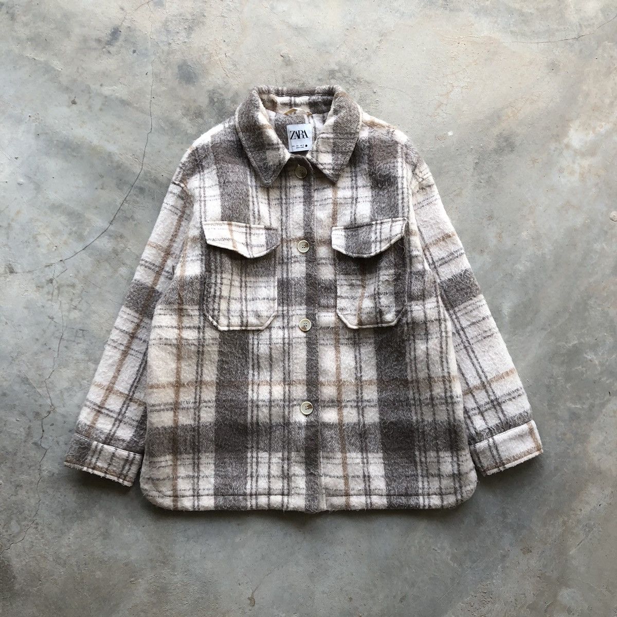 ZARA Wool Blend Checked Plaid Overshirt Shacket Jacket