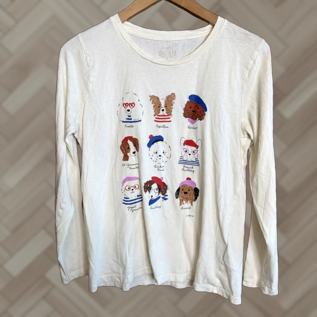 J.Crew J. Crew Shirt Women M "Dogs with Hats" Collector T Shirt LS Bulldog Bichon Multicolor Crew Neck 100% Cotton Graphic Size M / US 6-8 / IT 42-44 - 1 Thumbnail