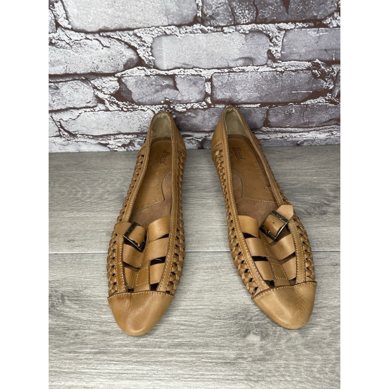 G.H. Bass & Co. Bass Hayden Fawn Tan Brown Leather Woven Strap Heel Flats Wo Size US 11 / IT 41 - 3 Thumbnail
