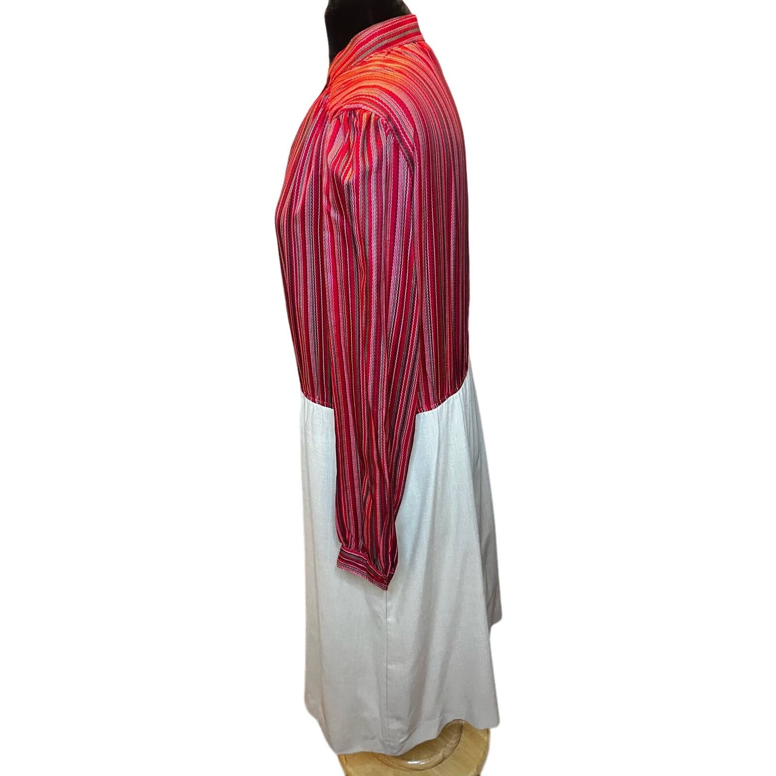 Vintage Vintage 70s Schrader ILGWU Red Beige Striped Dress Large XL Size XL / US 12-14 / IT 48-50 - 5 Thumbnail