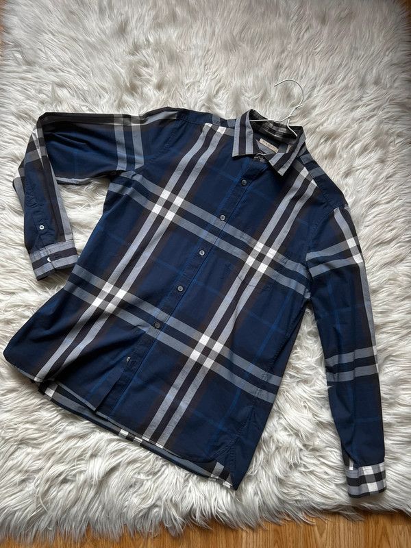 Burberry L Navy Check Checked Shirt