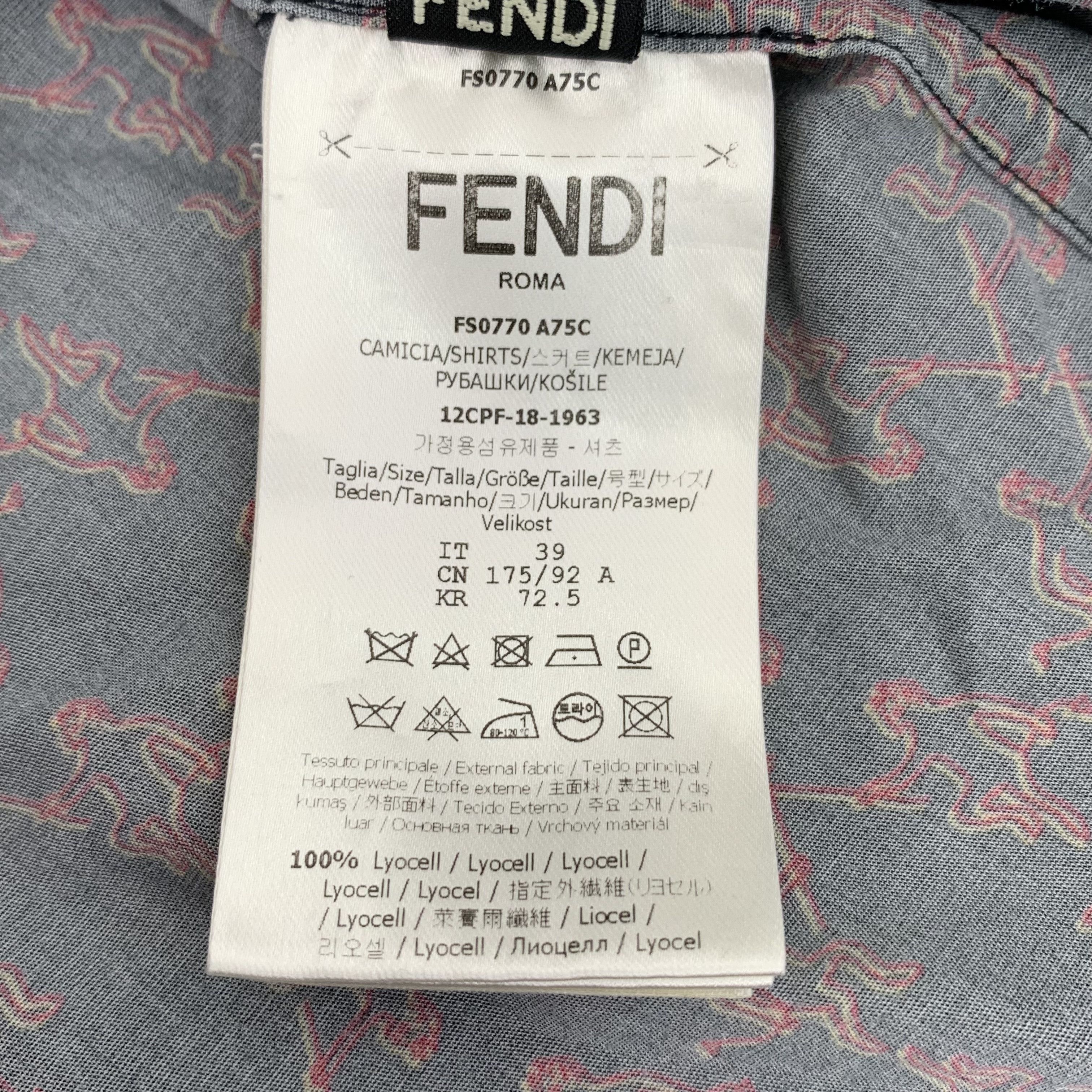 Fendi J14958 Fendi Mens Printed Button-Up Short Sleeve Shirt Size US M / EU 48-50 / 2 - 7 Thumbnail
