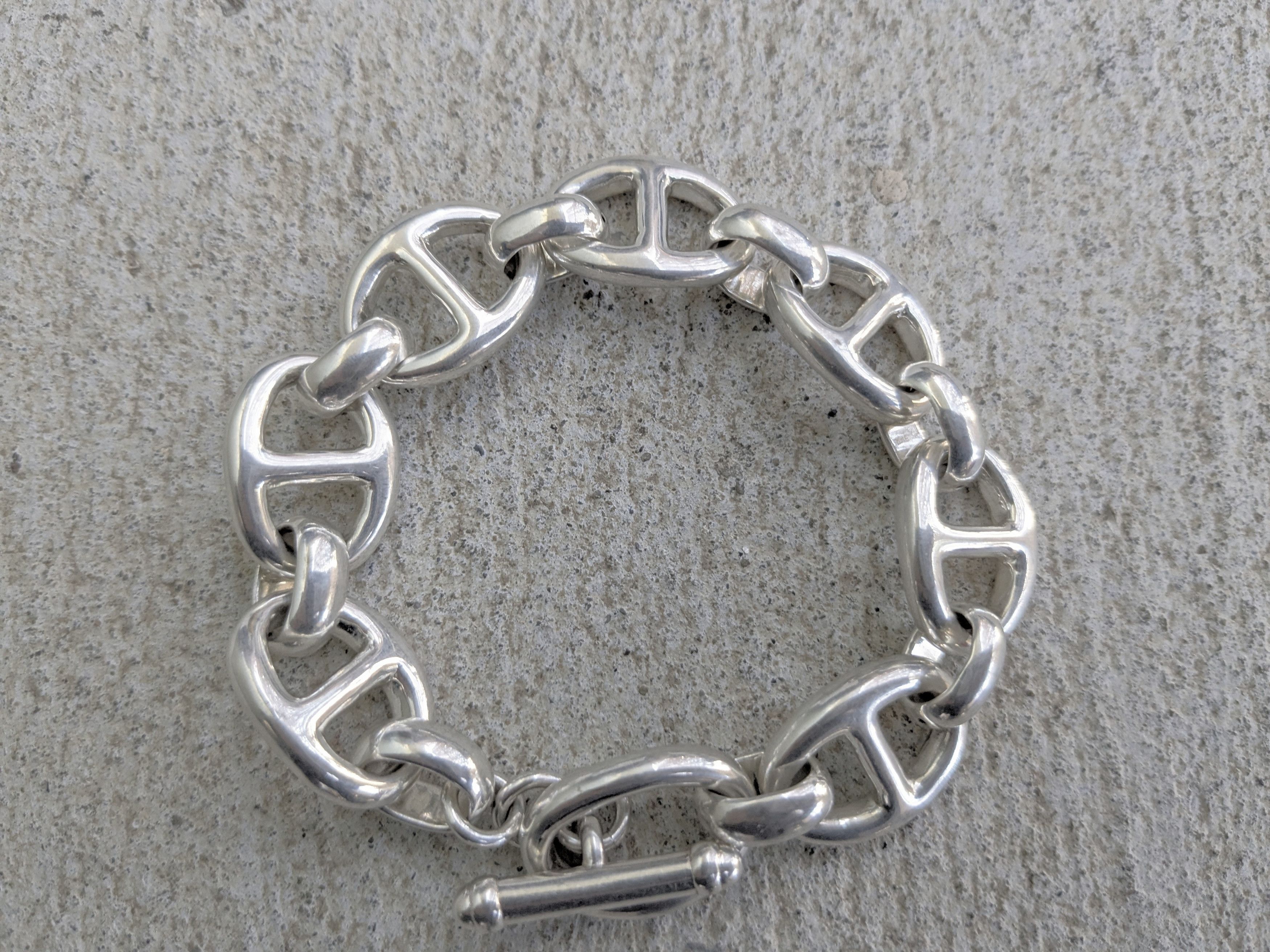 Vintage Sterling Silver Bracelet Anchor Mariner 8 Chain Link