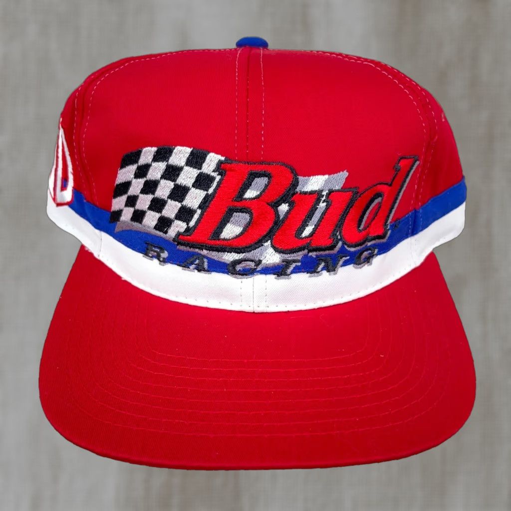 Budweiser VINTAGE Budweiser Hat Cap SnapBack Racing Team Nascar 90s Y2K Red White Adult Men Baseball Cap Cap Hat Size ONE SIZE - 1 Thumbnail