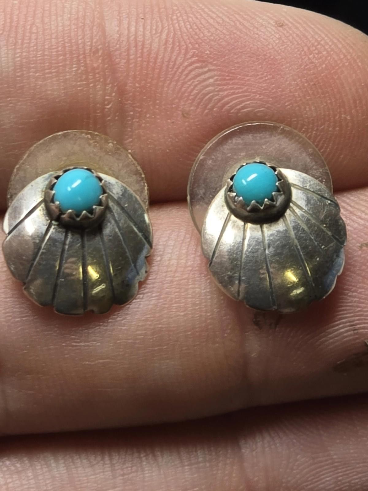 Sterling Silver Vintage Native American Sterling Stud Earrings w/ Turquoise Size ONE SIZE - 1 Thumbnail