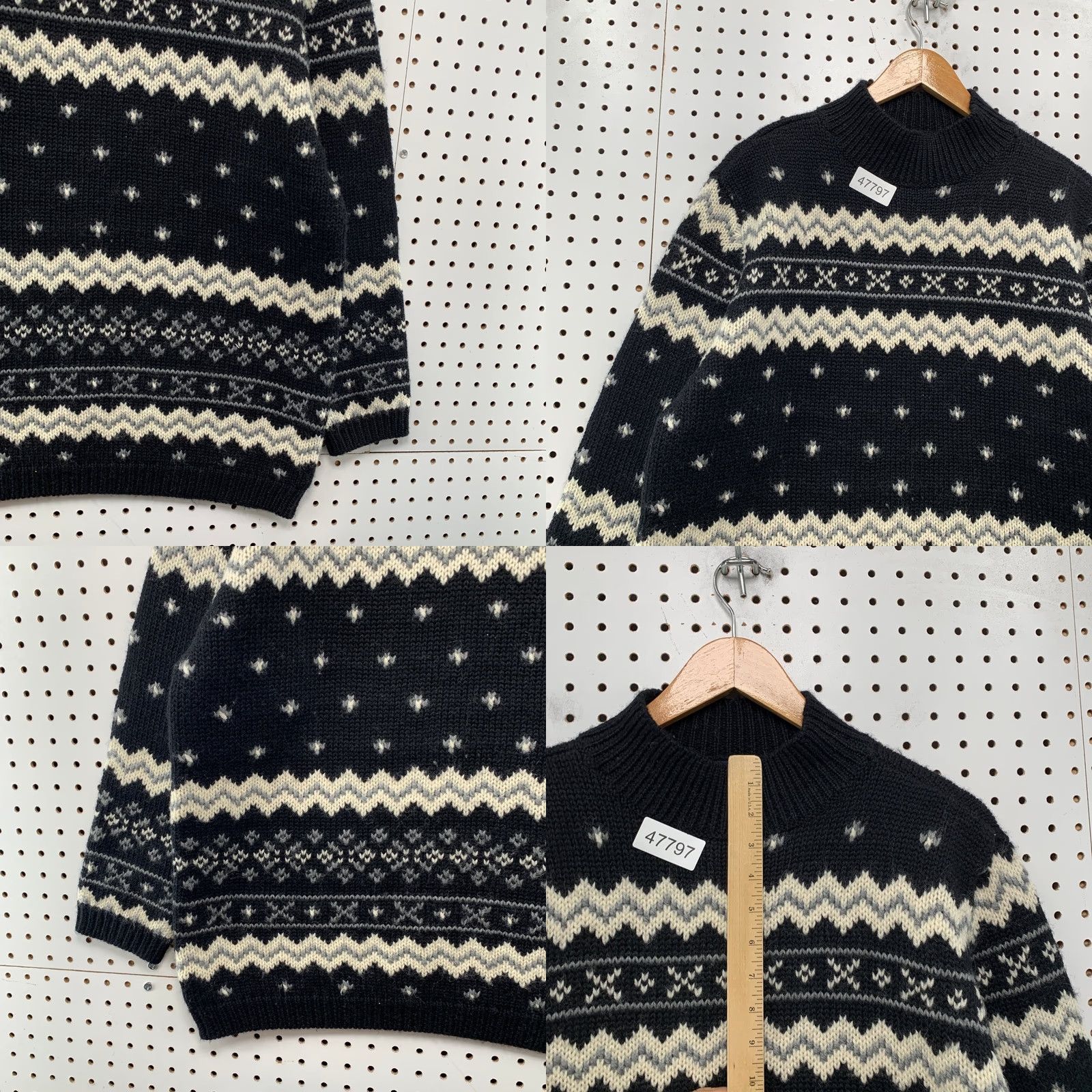 Liz Claiborne Vintage Liz Claiborne Wool Sweater Womens Medium Black Fair Isle Oversized Size M / US 6-8 / IT 42-44 - 8 Thumbnail