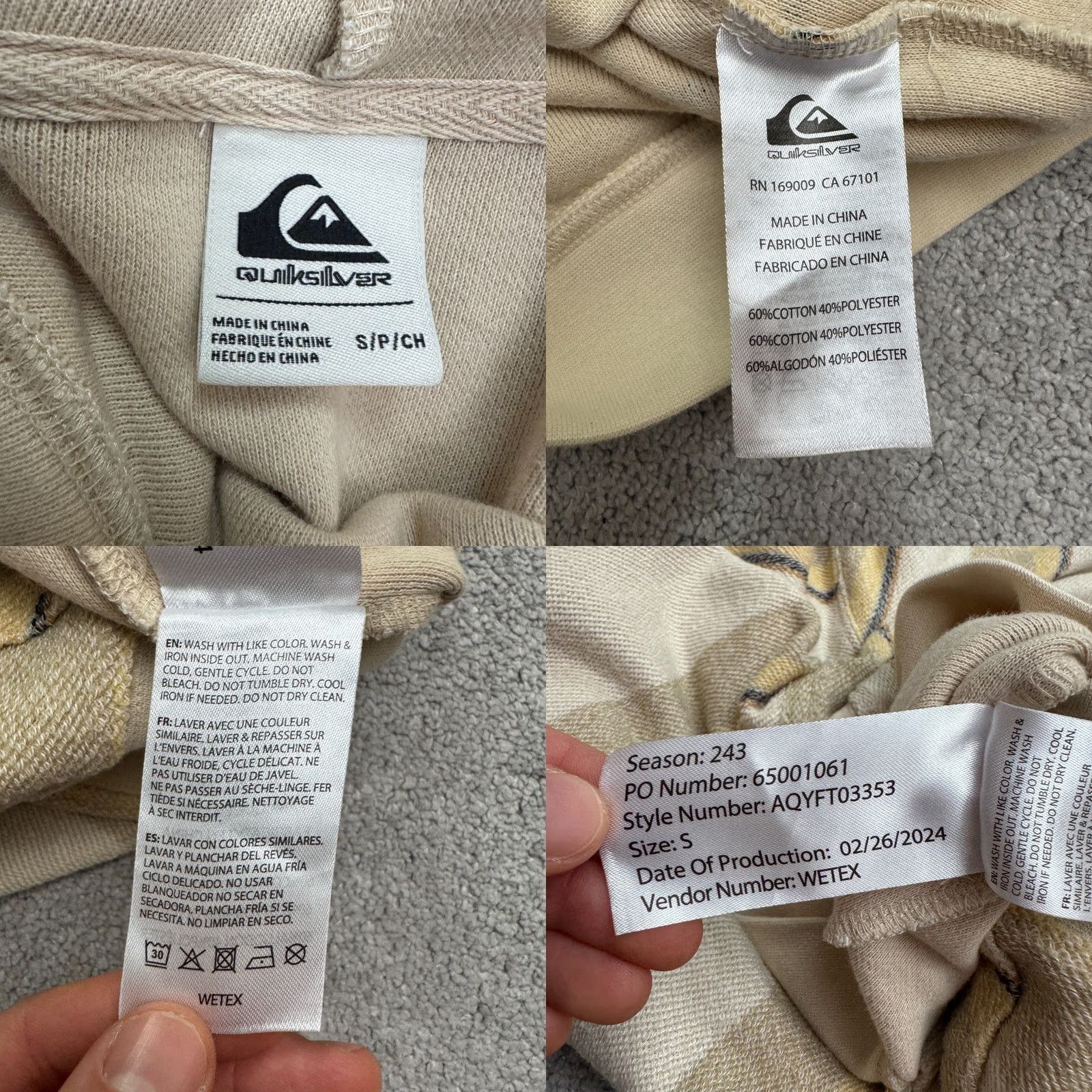 Quiksilver Quiksilver Pullover Hoodie Mens Small Beige Striped Textured Fleece Sweatshirt Long Sleeve Hooded Regular Fit Casual Winter Spring Fall Outdoor Logo Size US S / EU 44-46 / 1 - 8 Thumbnail