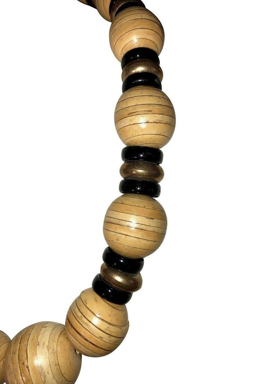 Designer Vintage Pressed Wood Glass and Brass Bead Necklace Size ONE SIZE - 3 Thumbnail
