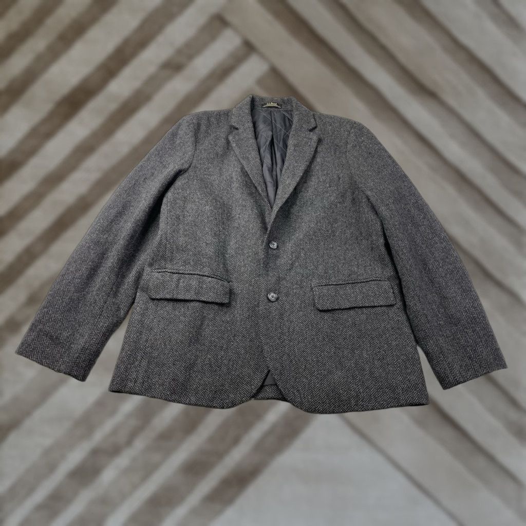 Vintage VINTAGE L.L. Bean Primaloft Insulated Gray Herringbone Wool Blend Blazer Sport Coat Men 40 Size 40R - 1 Thumbnail