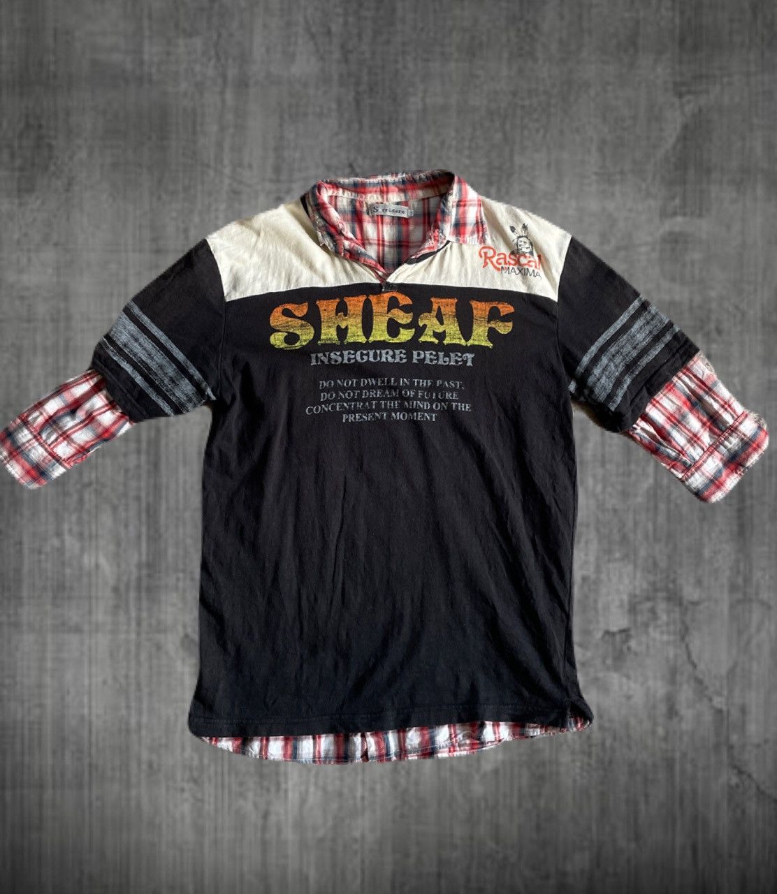 2000s Japanese archive Vkei Layered Poem 3/4 Sleeve Tee Y2K