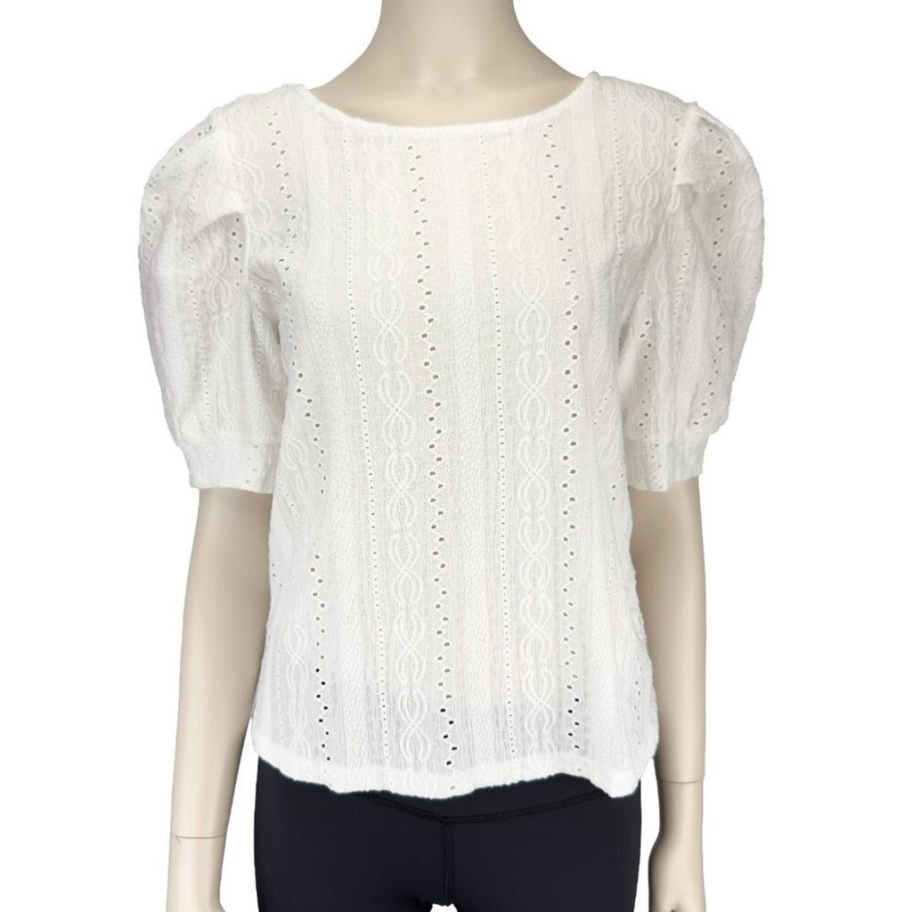 USA Olympics ONLY Eyelet Cottagecore Round Neck Boho White Lace Top Sz M Size L / US 10 / IT 46 - 2 Thumbnail