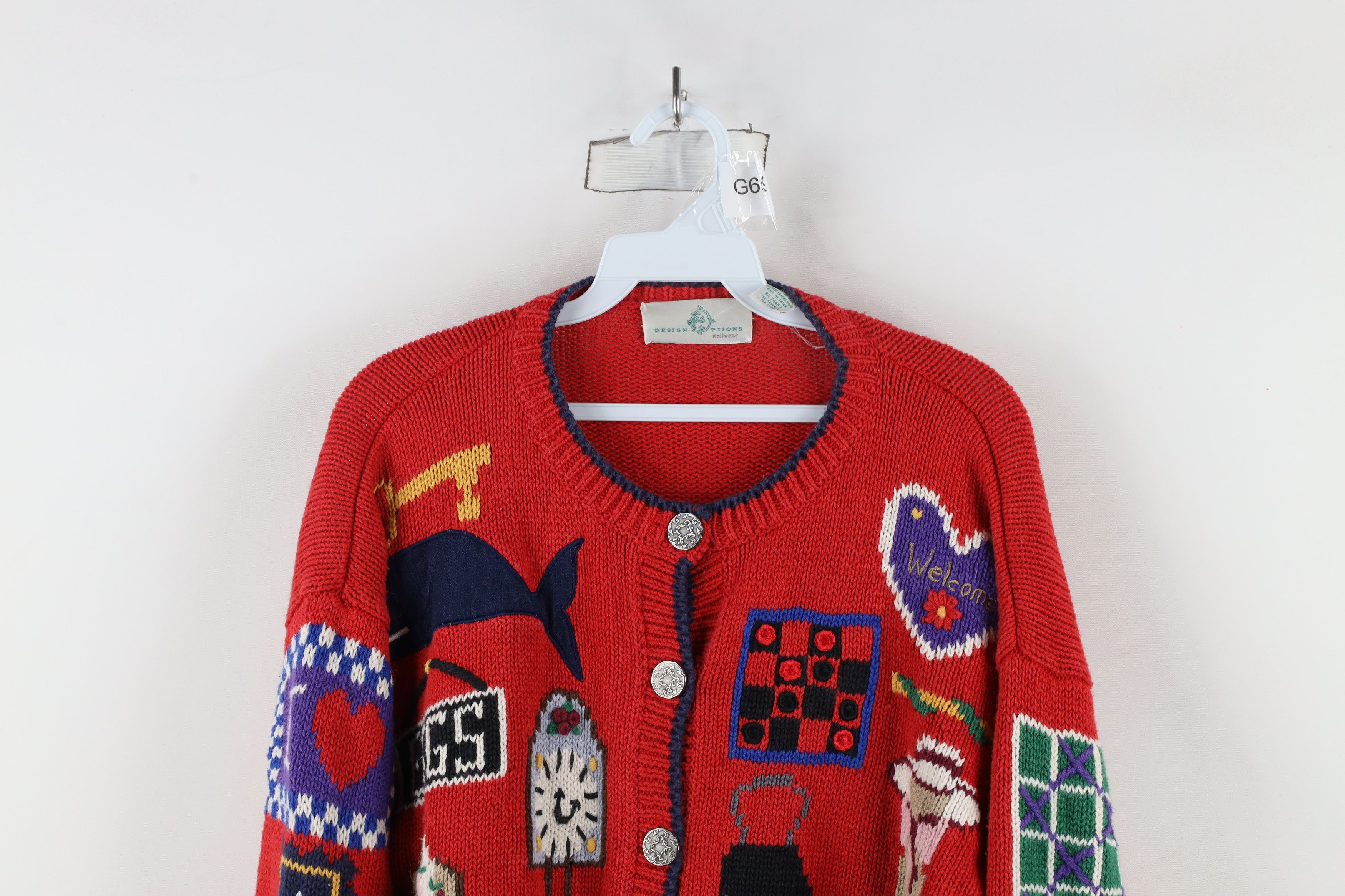 Vintage Vintage 90s Design Options Antiques Knit Cardigan Sweater Size L / US 10 / IT 46 - 2 Thumbnail