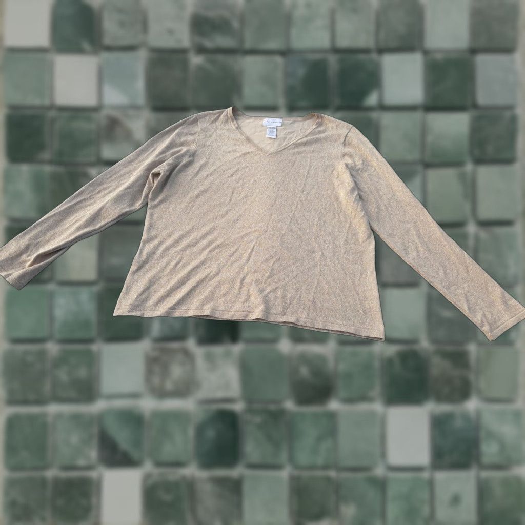 Vintage Jaclyn Smith Shirt XL Gold Sparkle Top Blouse Long Sleeve Festival Women Pullover Boat Neck Sheer Knit Cable-Knit Contemporary Casual Festive Size XL / US 12-14 / IT 48-50 - 1 Thumbnail