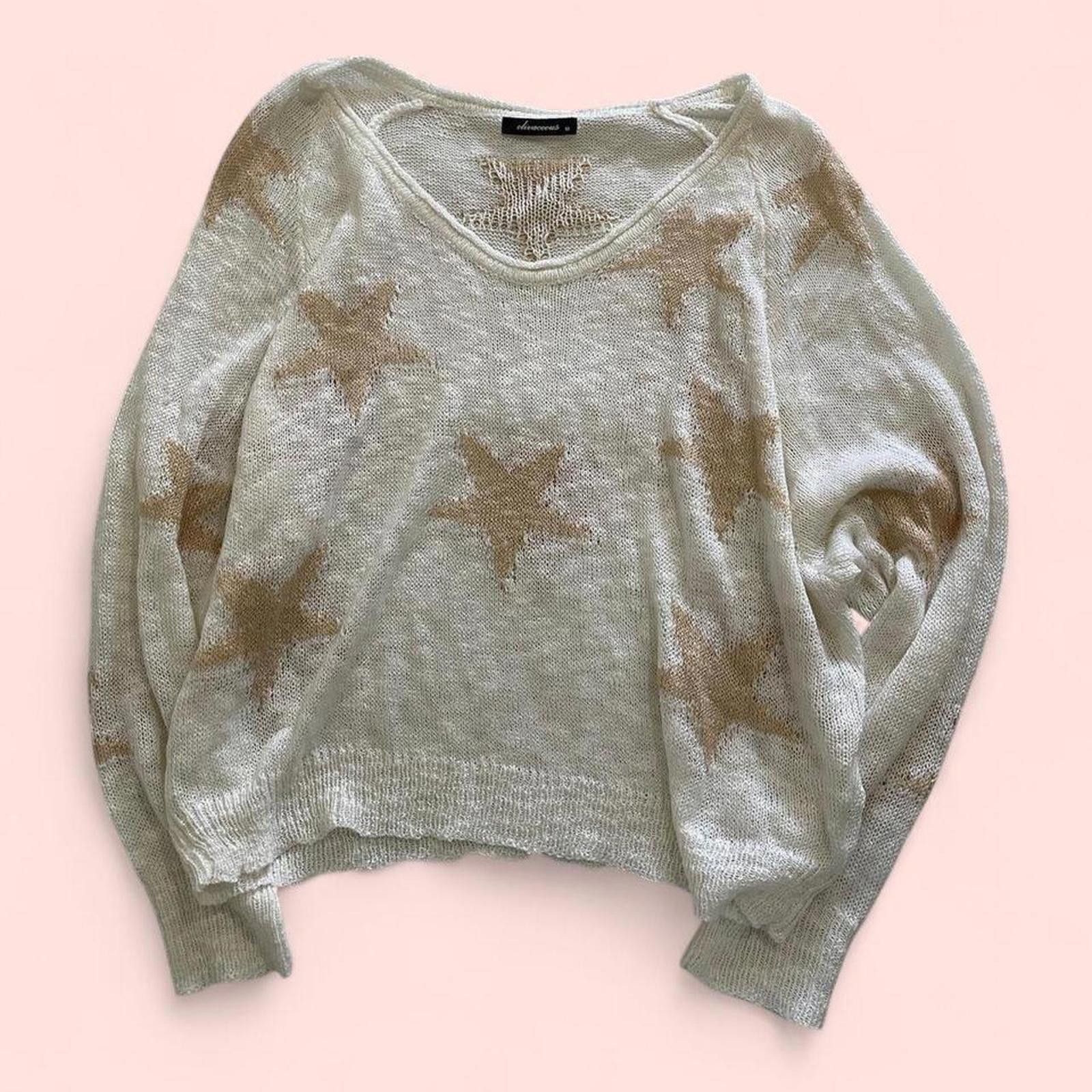 Other Cream and tan star-patterned sweater with a distressed look Size M / US 6-8 / IT 42-44 - 5 Thumbnail