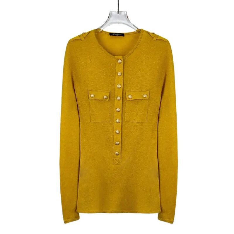 Balmain Yellow Wool Pullover Sweater for Women 0089