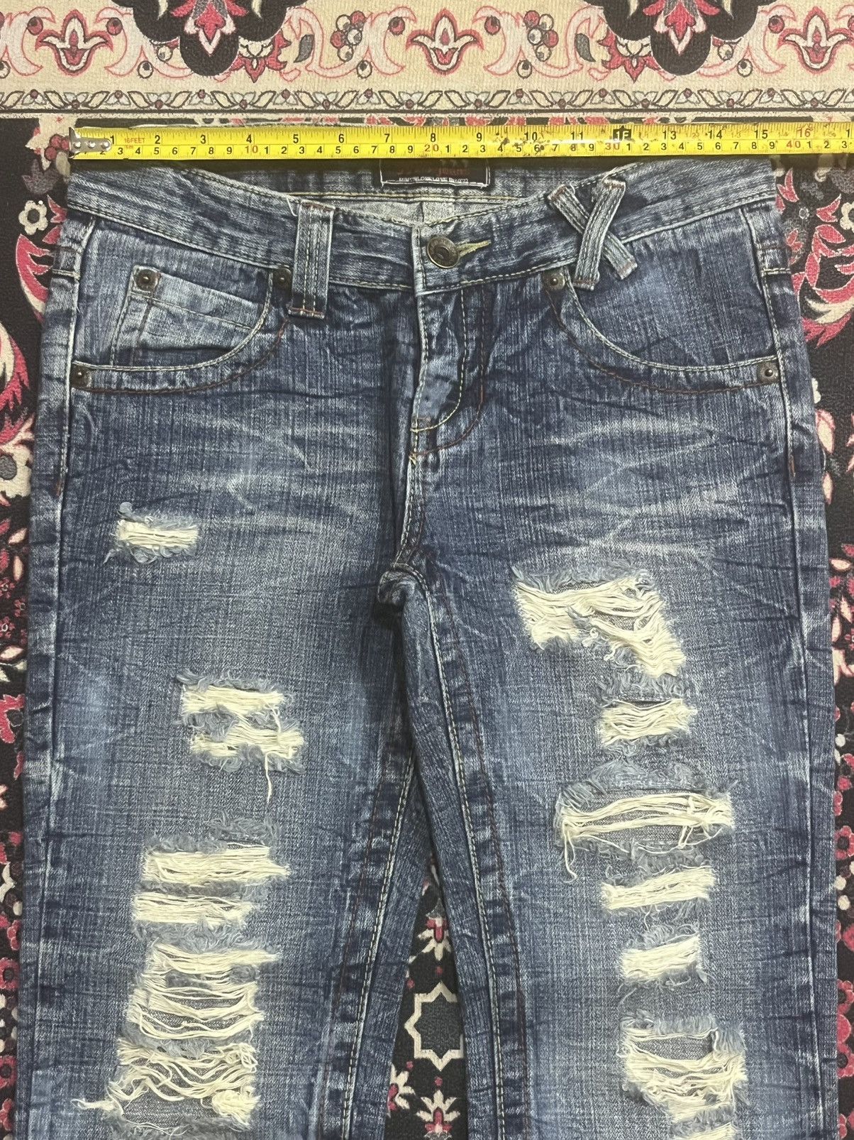 Le Grande Bleu (L.G.B.) Vintage African Taro Blue Thunder Washed Ripped Flare Jeans Size US 30 / EU 46 - 12 Thumbnail