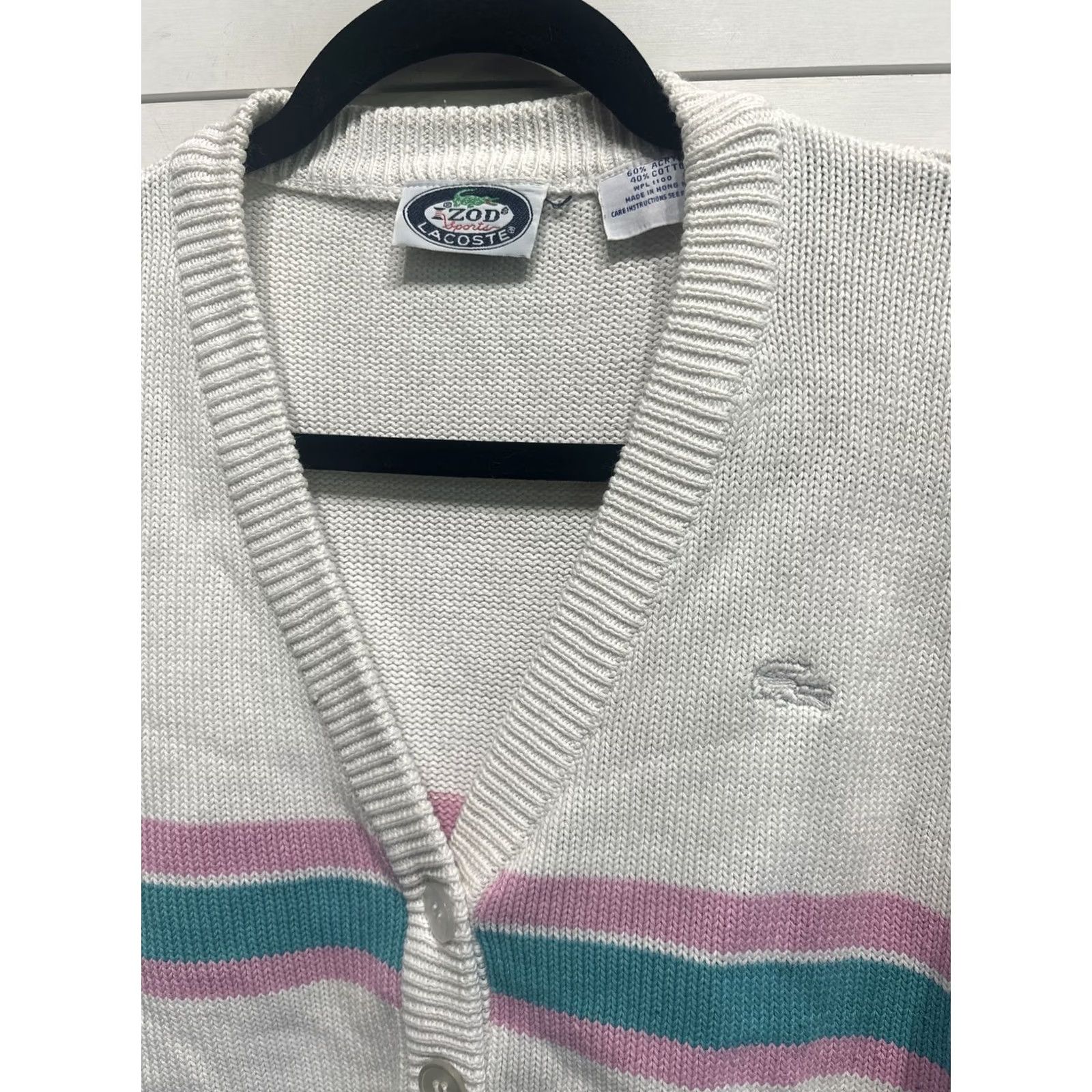 Izod VINTAGE Izod Lacoste Cardigan Sweater Womens Medium White Long Sleeve Button Up V-Neck 80s Preppy Hipster Golf Size M / US 6-8 / IT 42-44 - 2 Thumbnail