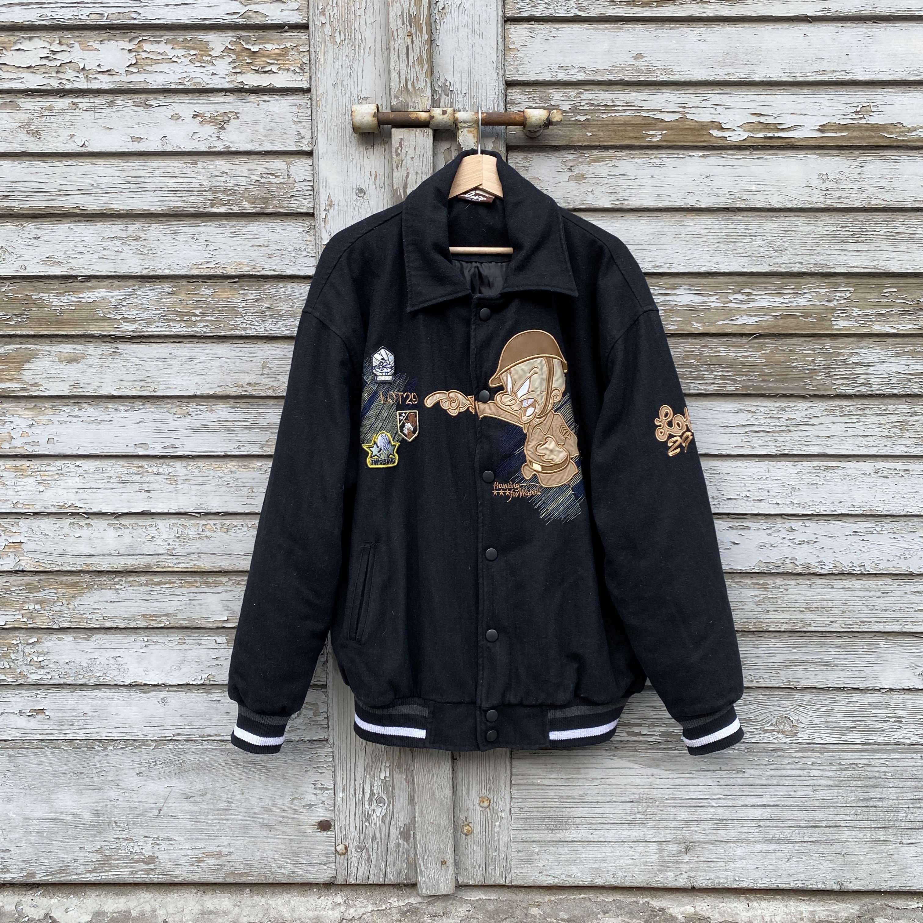 image of Bomber Jacket x Vintage Lot29 Looney Tunes VTG Black Varsity Jacket - Xl, Men's
