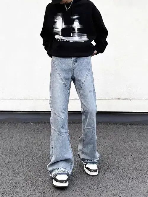 Japanese Brand × Jean Street water washing irregularly bright line wide -leg jeans Size US 32 / EU 48 - 1 Thumbnail
