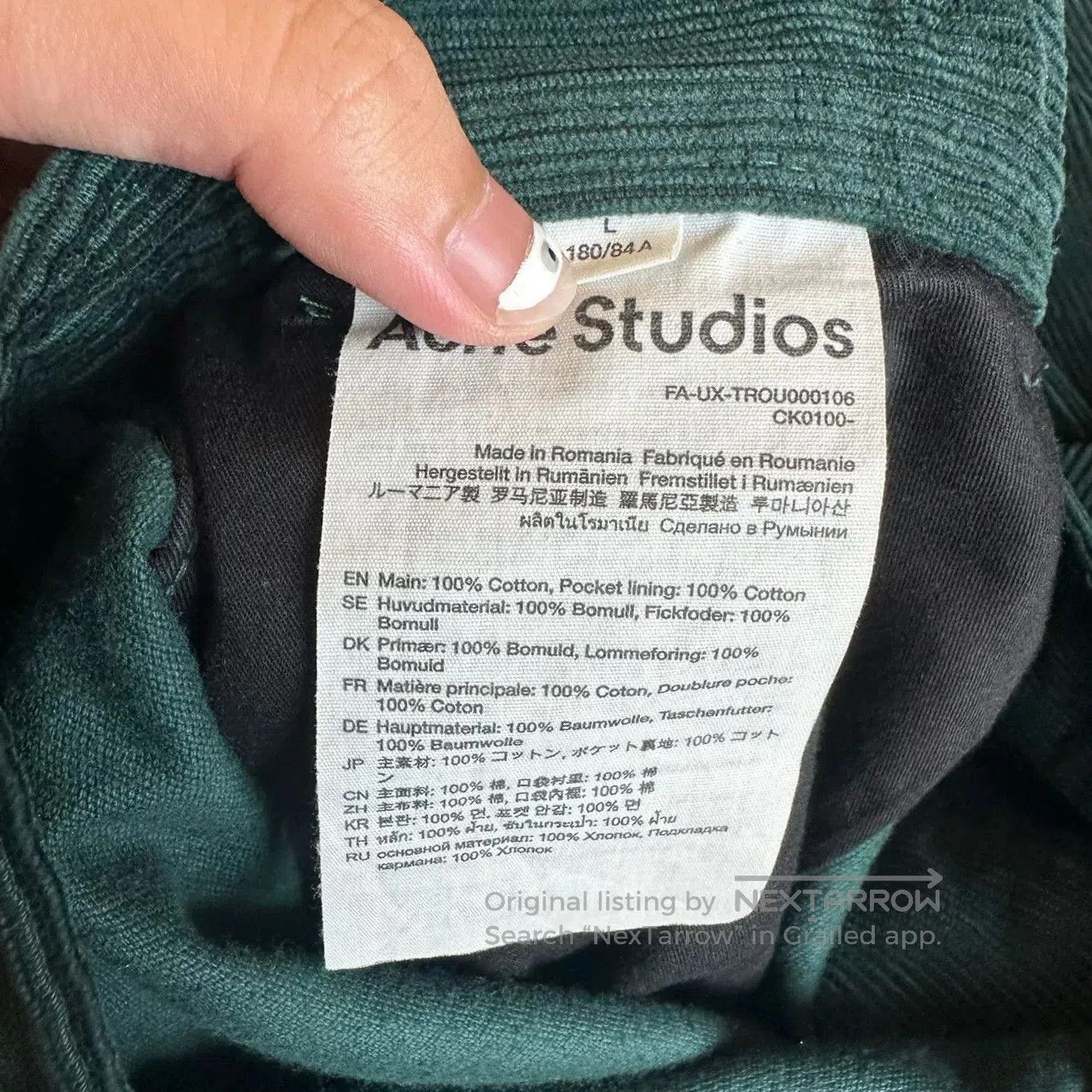 Acne Studios Acne Studios Green Corduroy Cargo Pants. Size US 34 / EU 50 - 5 Thumbnail