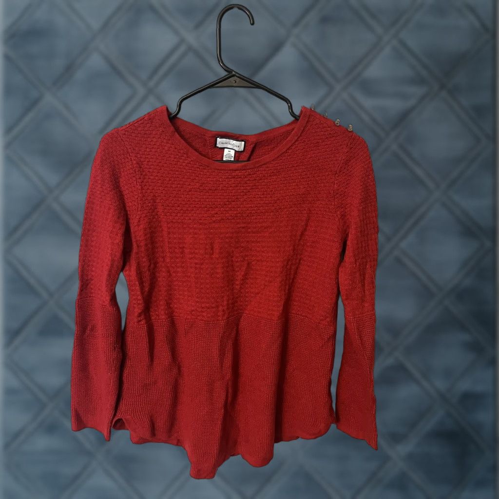 Charter Club VINTAGE Charter Club Women's Sweater Crew Neck Pullover Long Sleeve Button Knit Size M Red Size M / US 6-8 / IT 42-44 - 1 Thumbnail