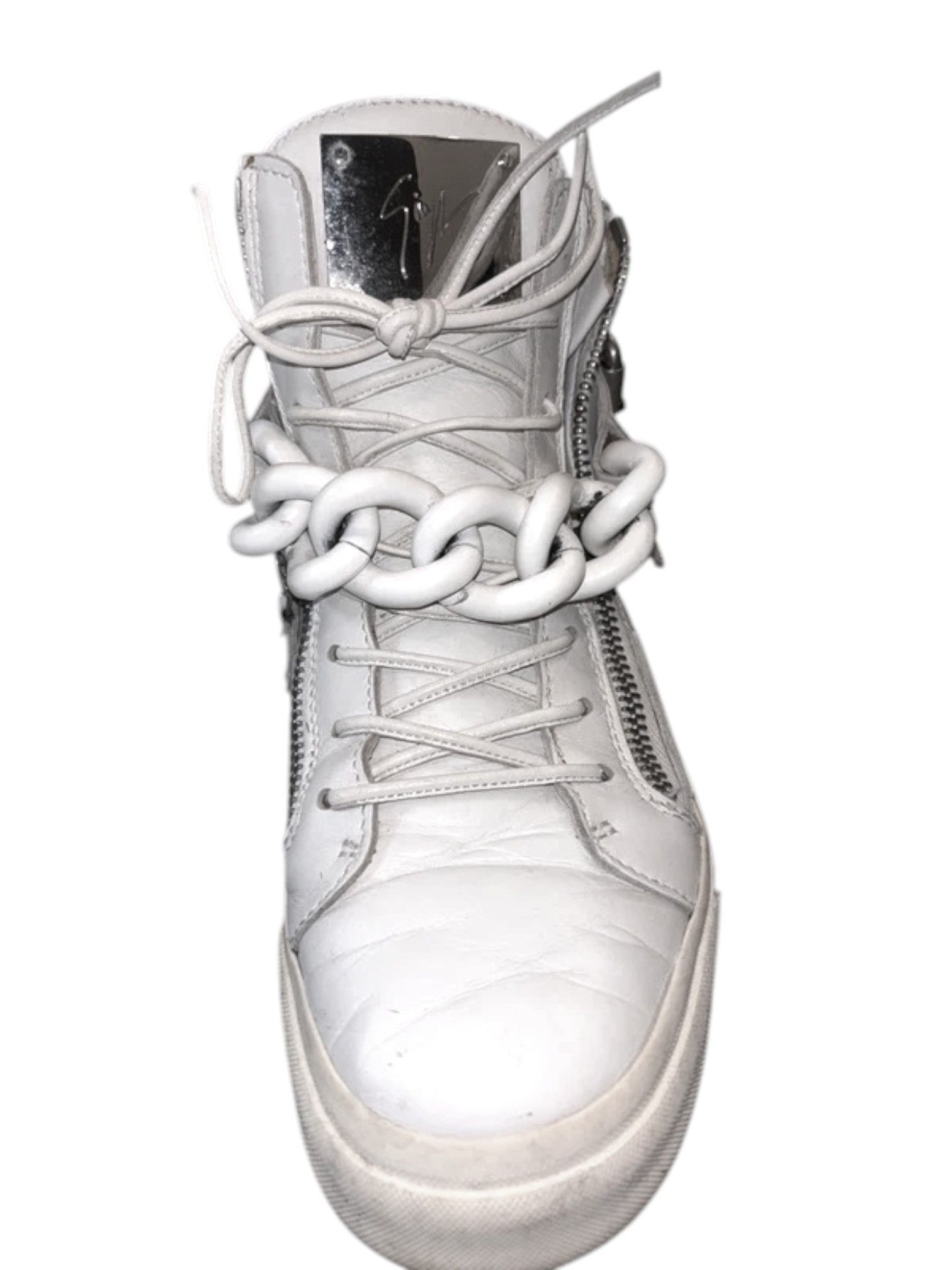 Giuseppe Zanotti Giuseppe Zanotti White Chain Hi Top Sneakers, Mid 2010s Size US 7 / EU 40 - 1 Thumbnail