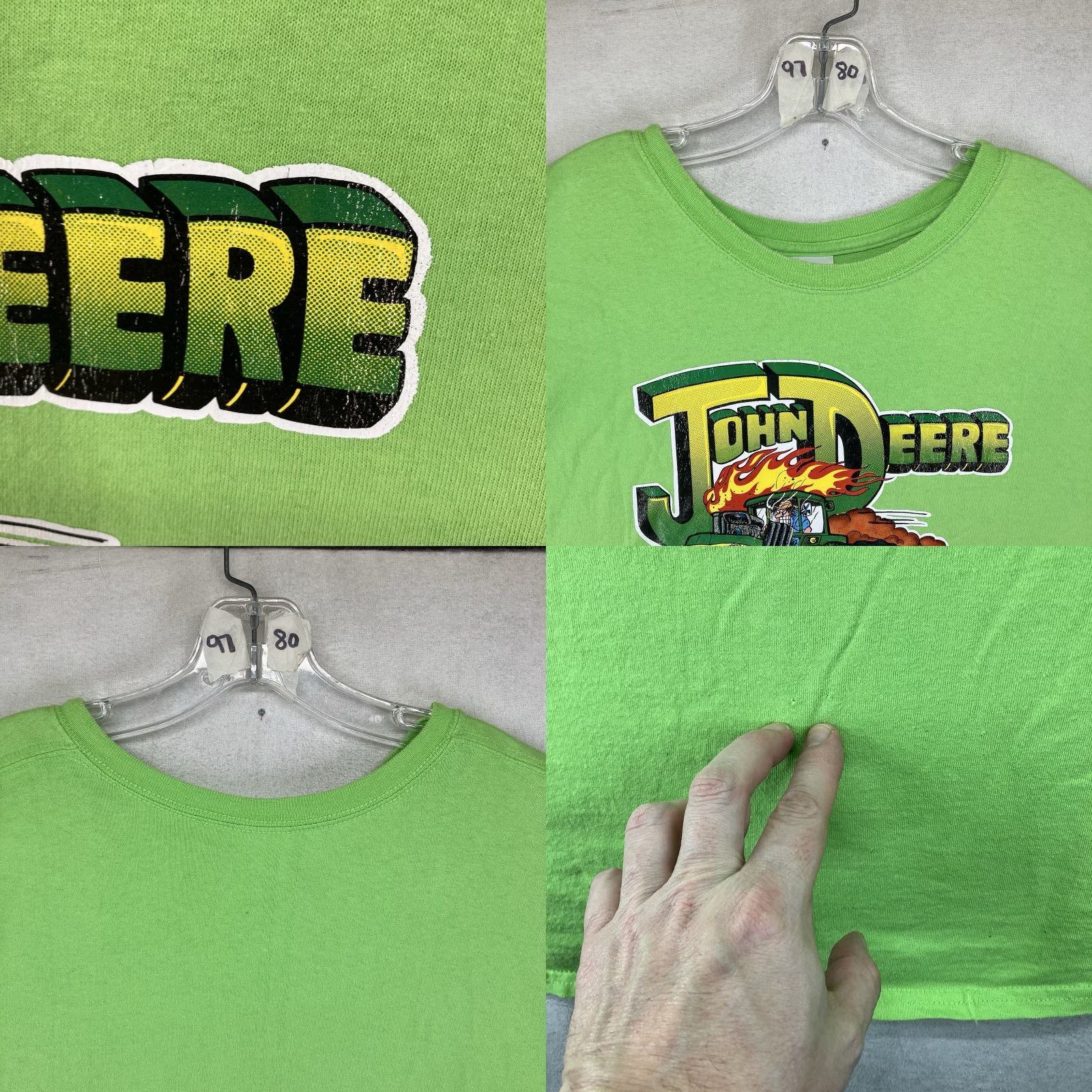 Gildan VINTAGE John Deere Mens T Shirt 3XL Neon Green 1970s Tractor Graphic Logo Crew Neck Short Sleeve Cotton Size US XXL / EU 58 / 5 - 9 Thumbnail
