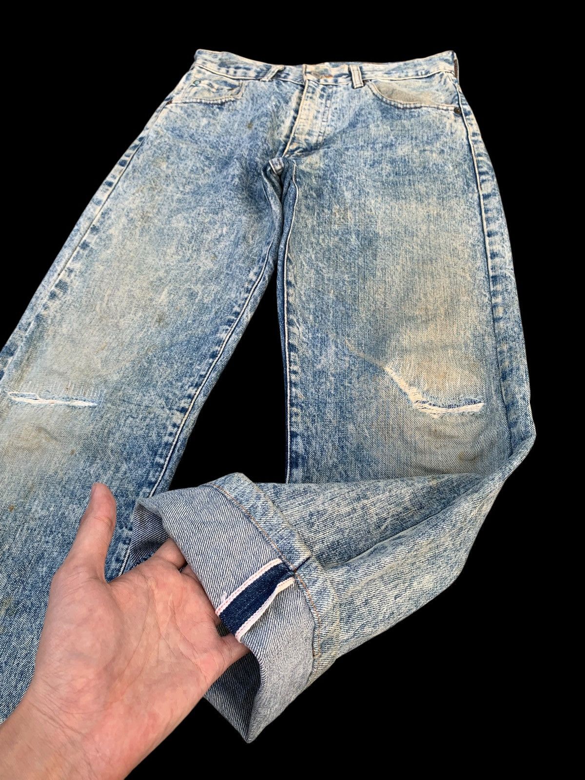 Kapital VINTAGE LEVI'S 502x SELVEDGE BIG E ASICWASH DISTRESSED DENIM Size US 28 / EU 44 - 5 Thumbnail