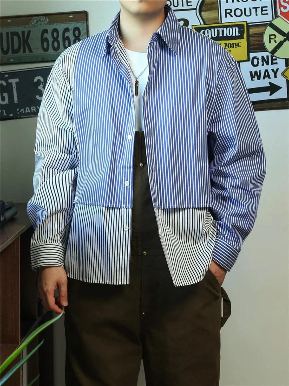Other Spliced Stripe Patchhwork Long Sleeve Shirt Size US M / EU 48-50 / 2 - 4 Thumbnail