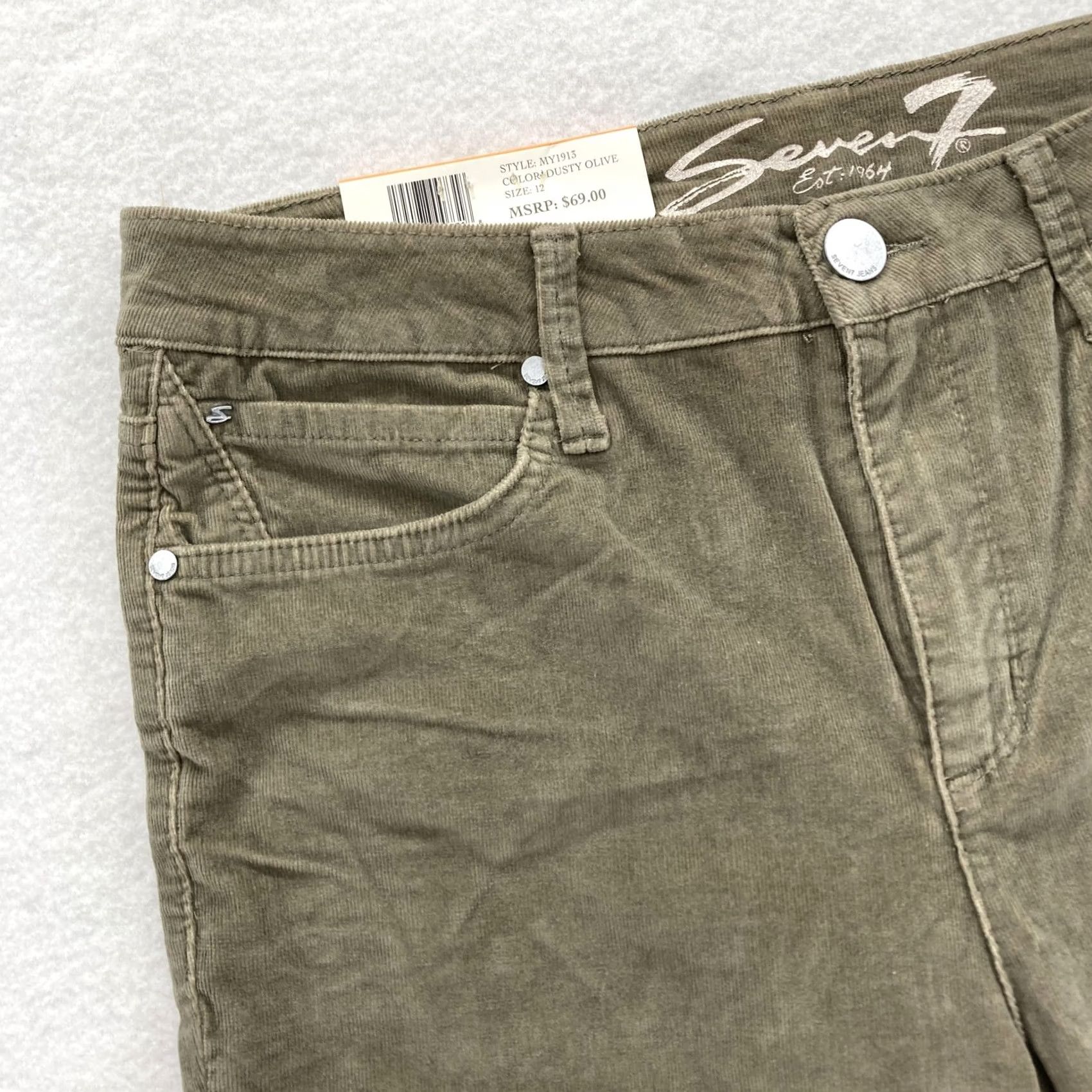 Vintage Seven7 Corduroy Skinny Pants Womens 12 Dusty Olive Ultra High Rise Stretch NWT Pants Size 34" / US 12 / IT 48 - 3 Thumbnail
