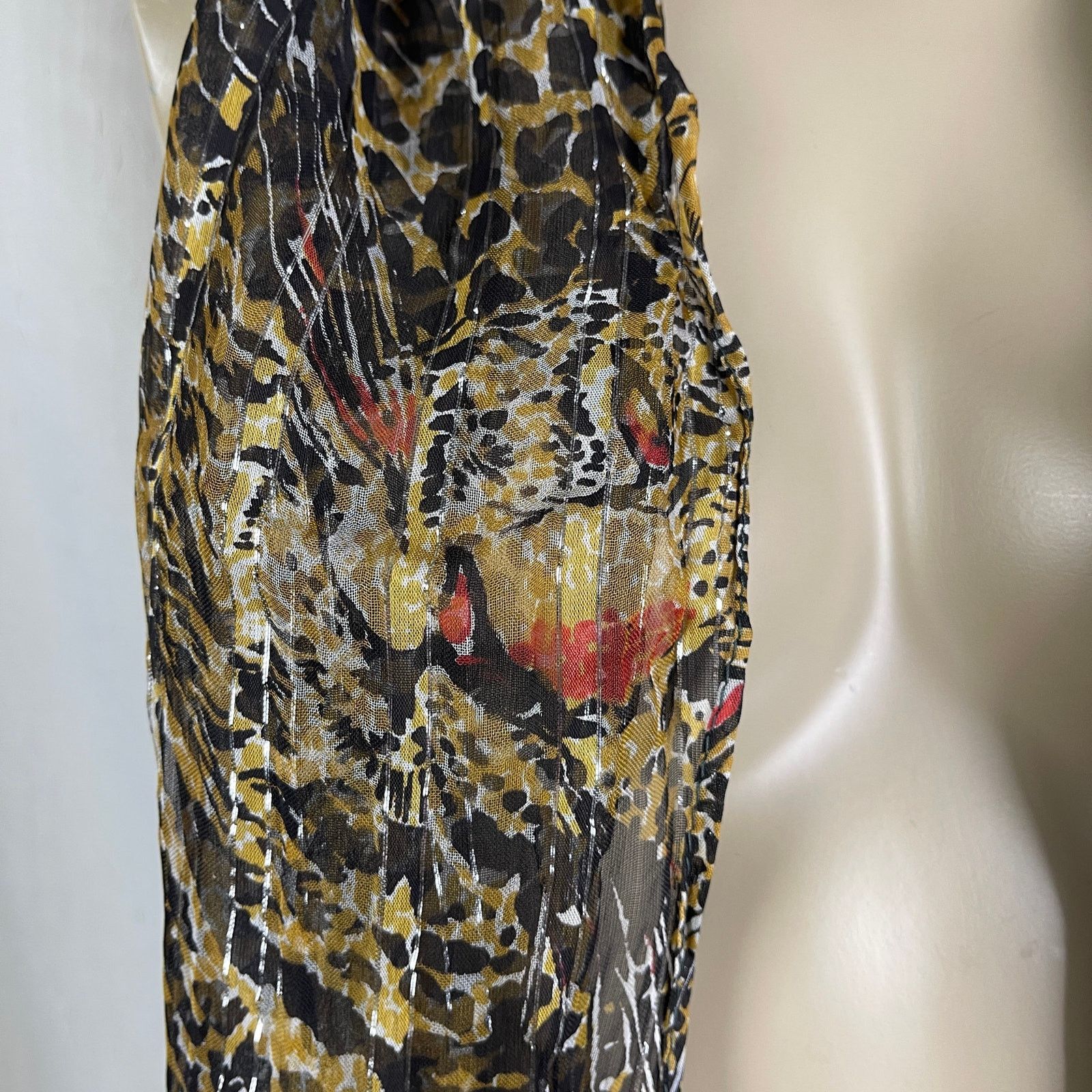 Vintage VTG Leopard Print Sheer Scarf Striped Silver Brown Black Red Size ONE SIZE - 15 Thumbnail