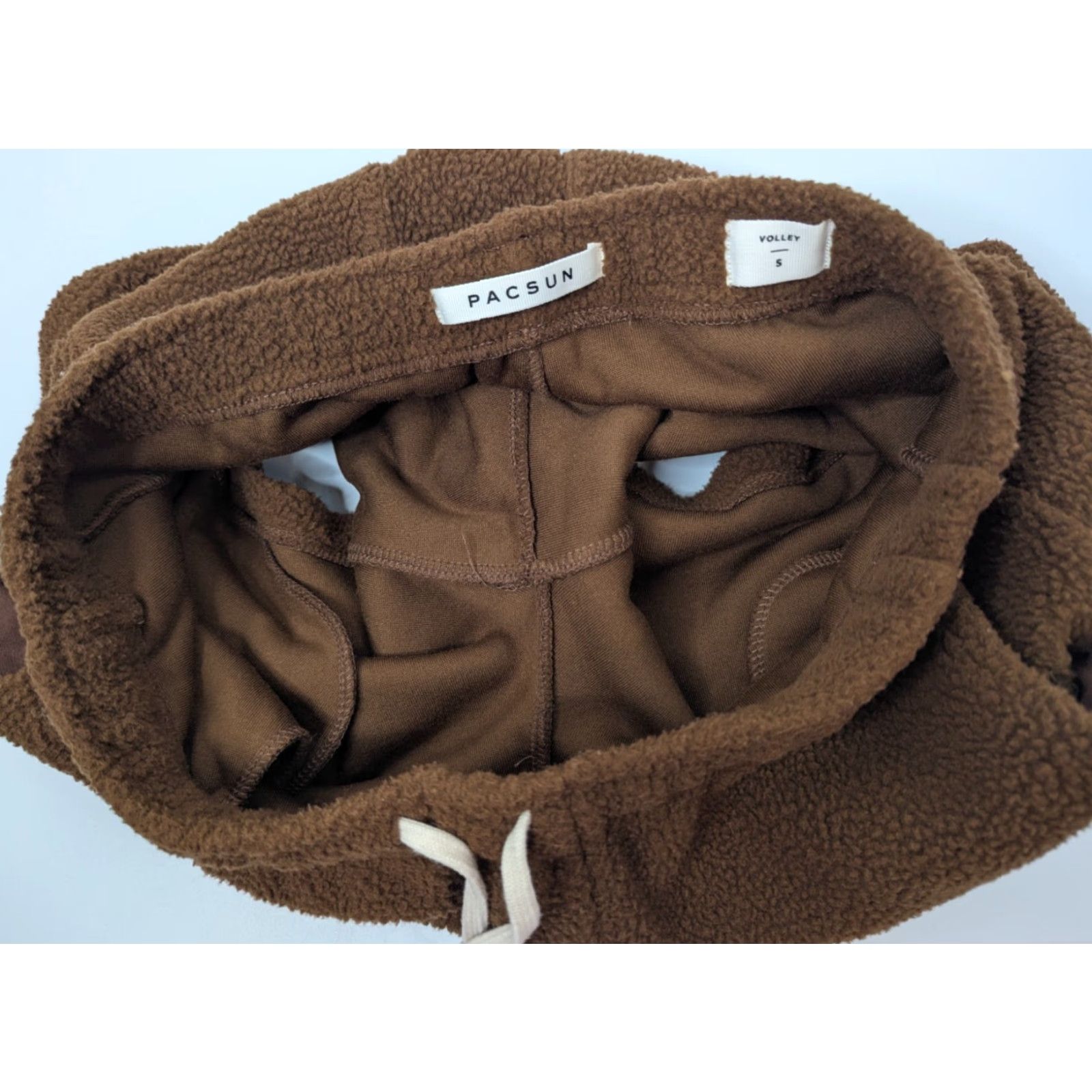 Pacsun Pacsun Drawstring Sherpa Fleece Shorts Brown Men's Small Pockets Beach, Outdoor, Preppy Sl a sh Pocket Elastic Waist Regular Fit s 9 Size US 29 - 6 Thumbnail