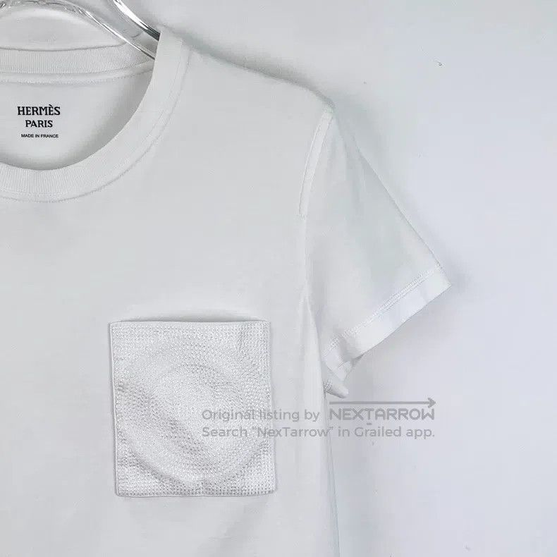 Hermes Hermes White pocket embroidered cotton short-sleeved T-shi Size XS / US 0-2 / IT 36-38 - 3 Thumbnail