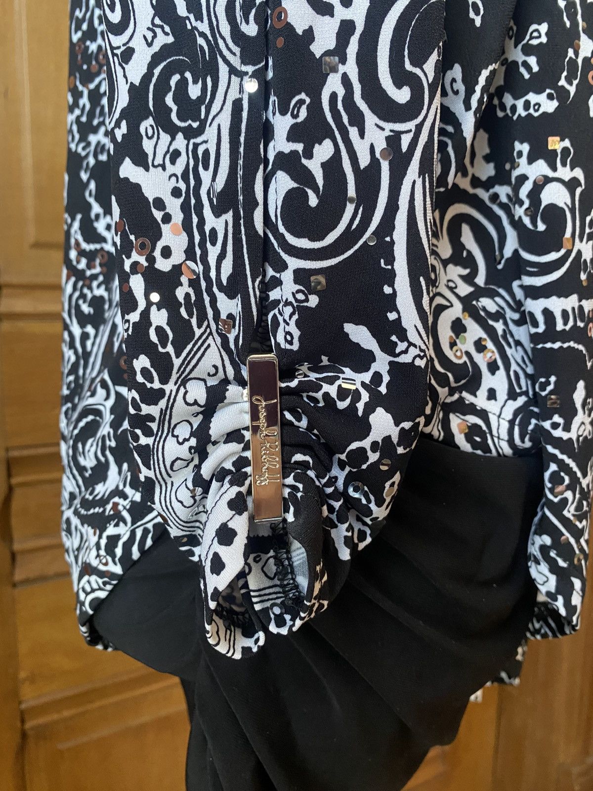 Joseph Ribkoff Joseph Ribkoff Women's Blk/White Paisley Layered Blouse Size XL / US 12-14 / IT 48-50 - 2 Thumbnail