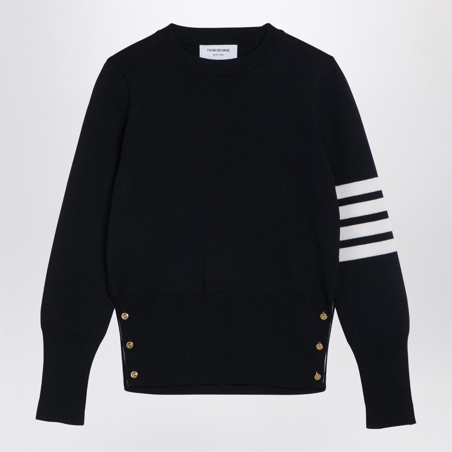 Thom Browne o1d2blof1024 Crew-Neck Wool Sweater in Navy Blue Size XS / US 0-2 / IT 36-38 - 1 Thumbnail