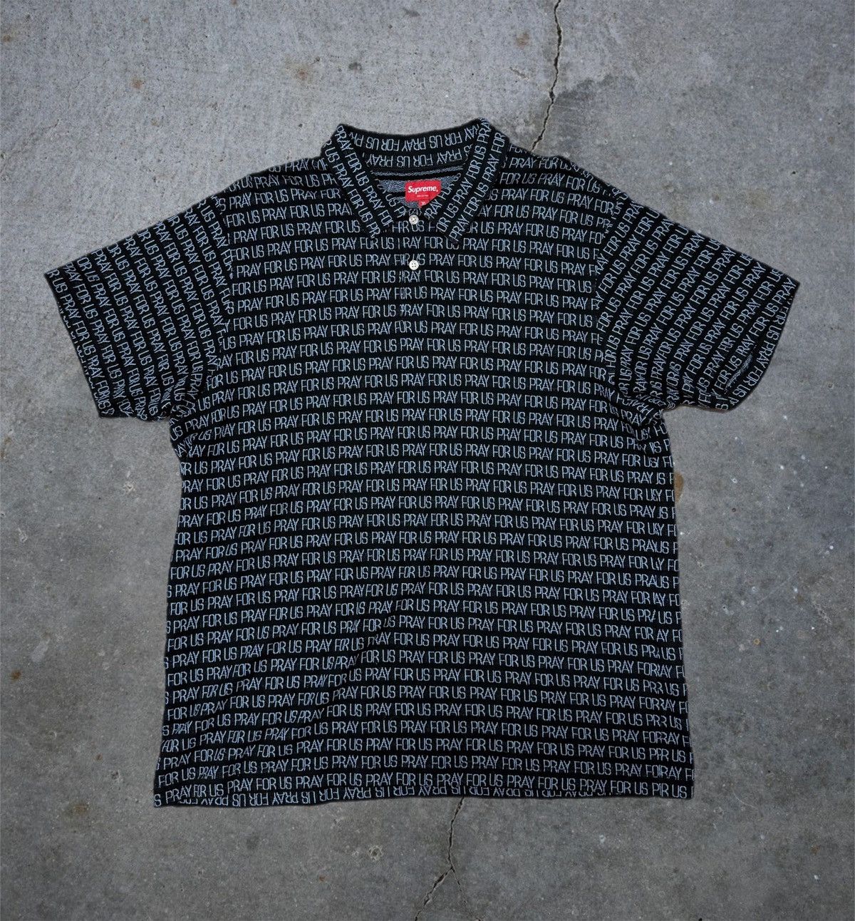 Supreme Supreme SS18 Black Pray for Us Jacquard Short Sleeve Polo  